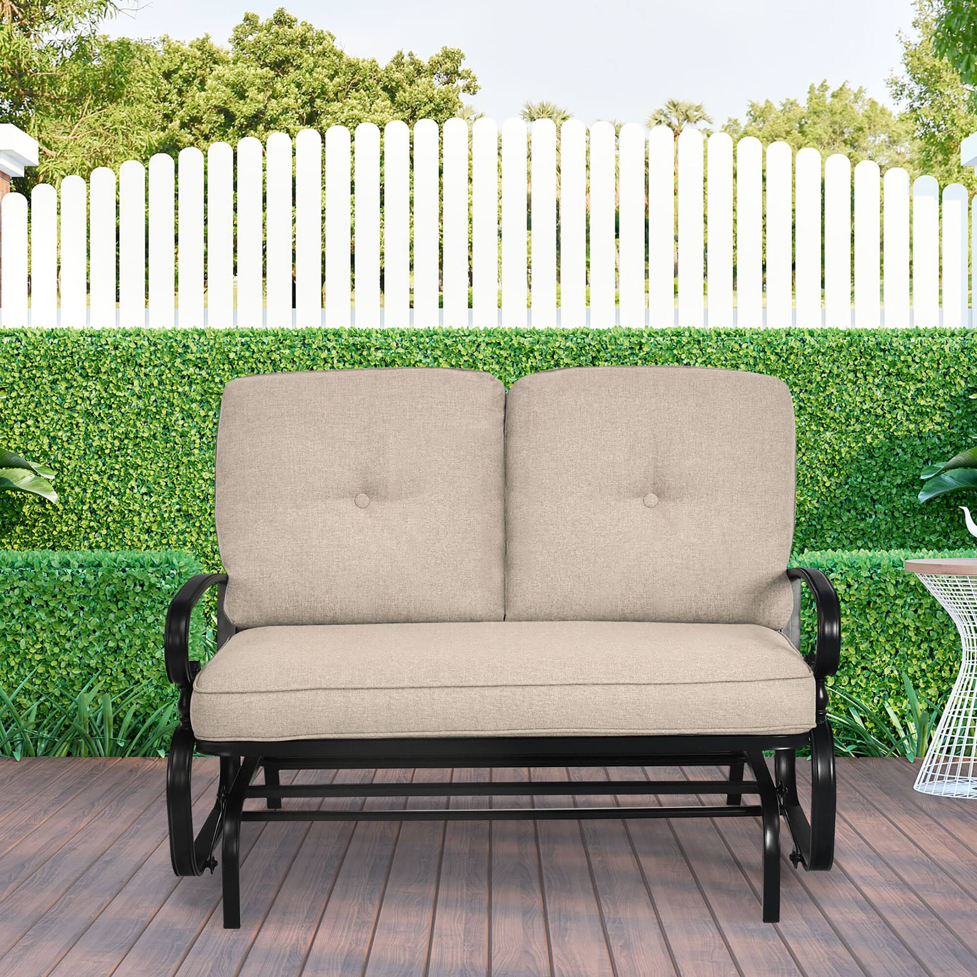 Alt View 3. Costway - Costway 2-Person Outdoor Swing Glider Chair Bench Loveseat Cushioned Sofa - Beige.