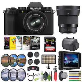 Fujifilm - X-S20 Mirrorless Camera With 15-45mm + SIGMA 56mm f/1.4 DC DN Lens - Black