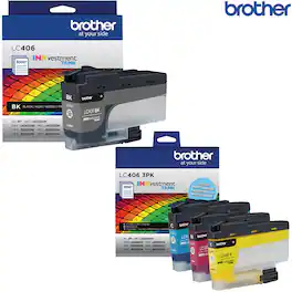 Brother - LC406BKS INKvestment Standard-yield Black Ink Cartridge + LC4063PKS 3 Pack Color Cartridges - Cyan, Magenta, and Yellow