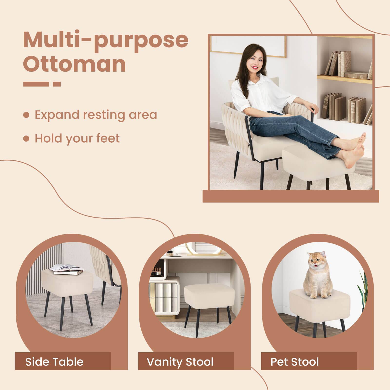 Multi-purpose Ottoman: Expand resting area, Hold your feet, Side Table, Vanity Stool, Pet Stool.