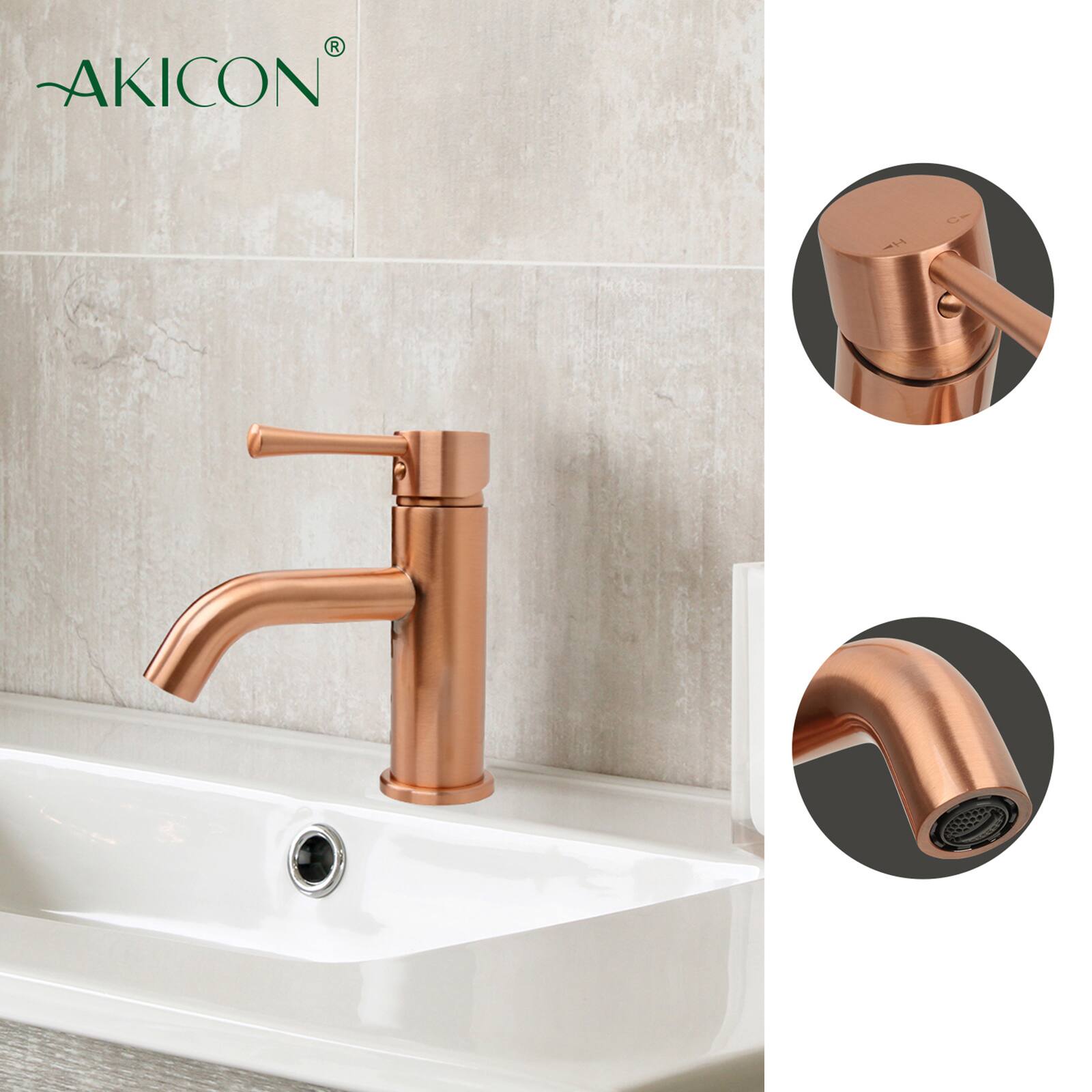 Alt View 2. Akicon - Akicon Solid Brass Single Handle Bathroom Vessel Faucet Basin Mixer Tap in Copper - Copper.