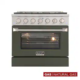 Kucht - 36 in. 5.2 cu. ft. Natural Gas Range with Sealed Burners and Convection Oven in Olive Green - Olive Green