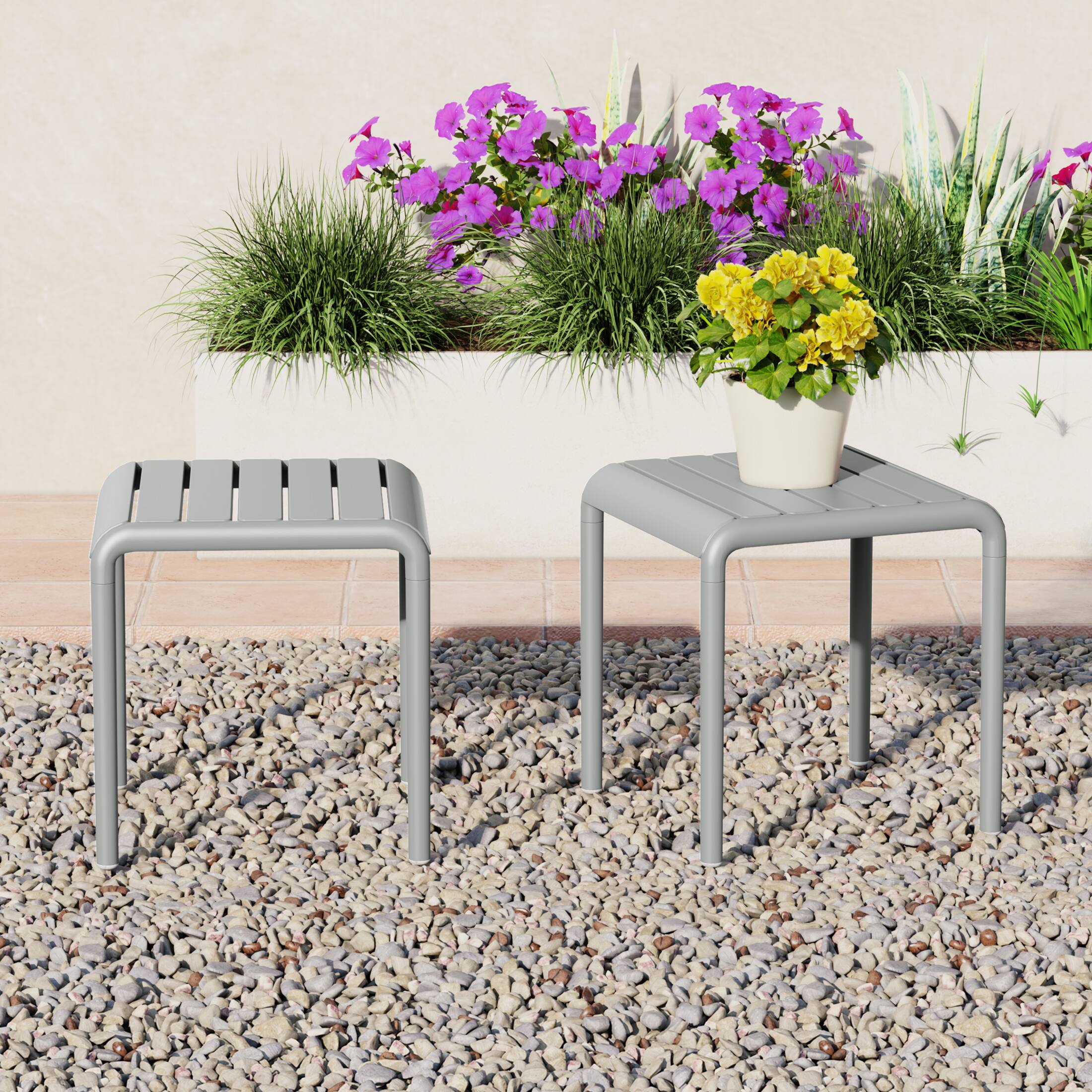 Angle. WestinTrends - WestinTrends Playa Plastic Modern Outdoor Patio Accent Side Tables (Set of 2) - Gray.