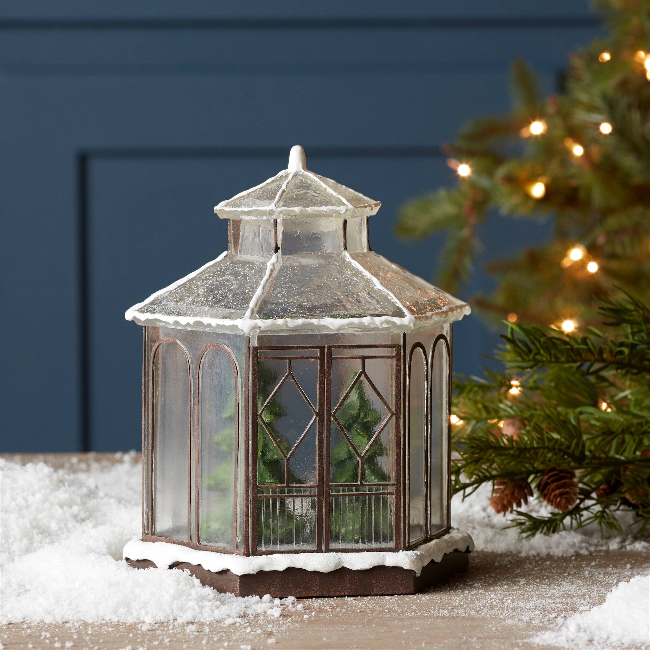 Angle. BreeBe - LED Winter Gazebo Display 9"H - Green, Brown, Clear.