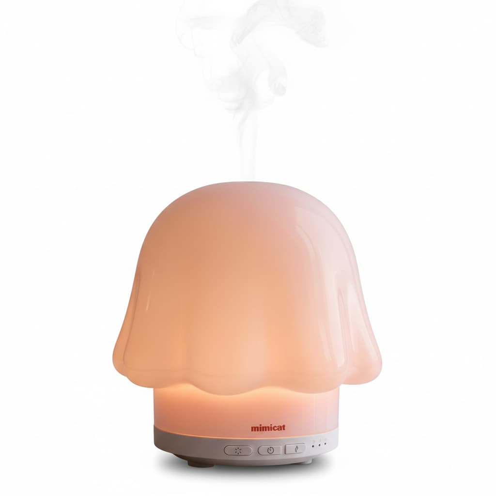 Front. FINEAK - 120ml Pink Glass Essential Oil Diffuser | Timer & Soft Night Light.