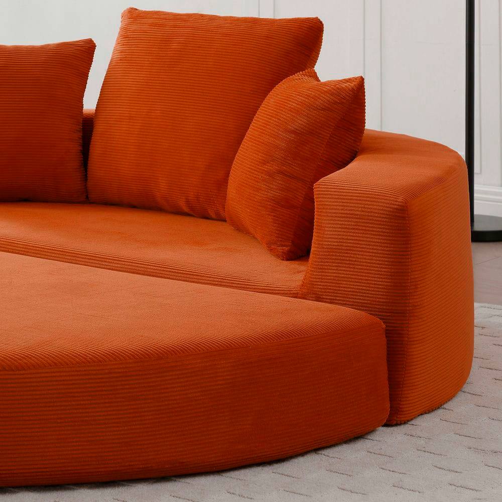 Alt View 8. Kadyn - Convertible Sofa Bed, Multi-Functional Circular Futon Floor Lounge Sofa, No Assembly Corduroy Fabric - Orange.
