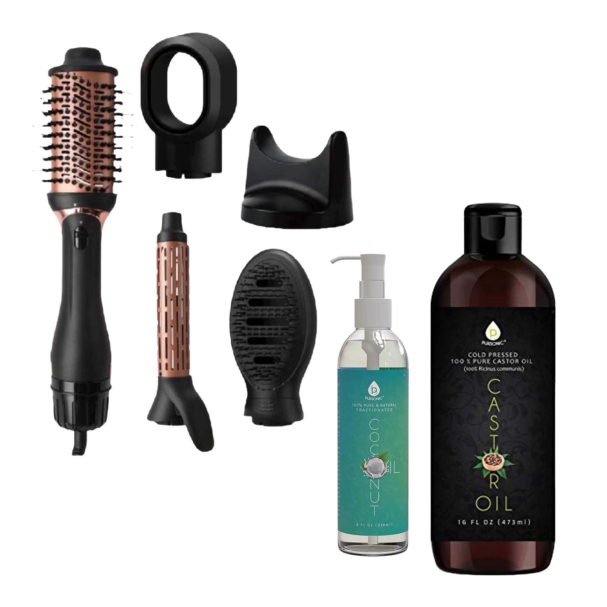 Pursonic - Fractionated Coconut Oil, Hot Air Blower Brush and Cold-Pressed Castor Oil - Multicolor