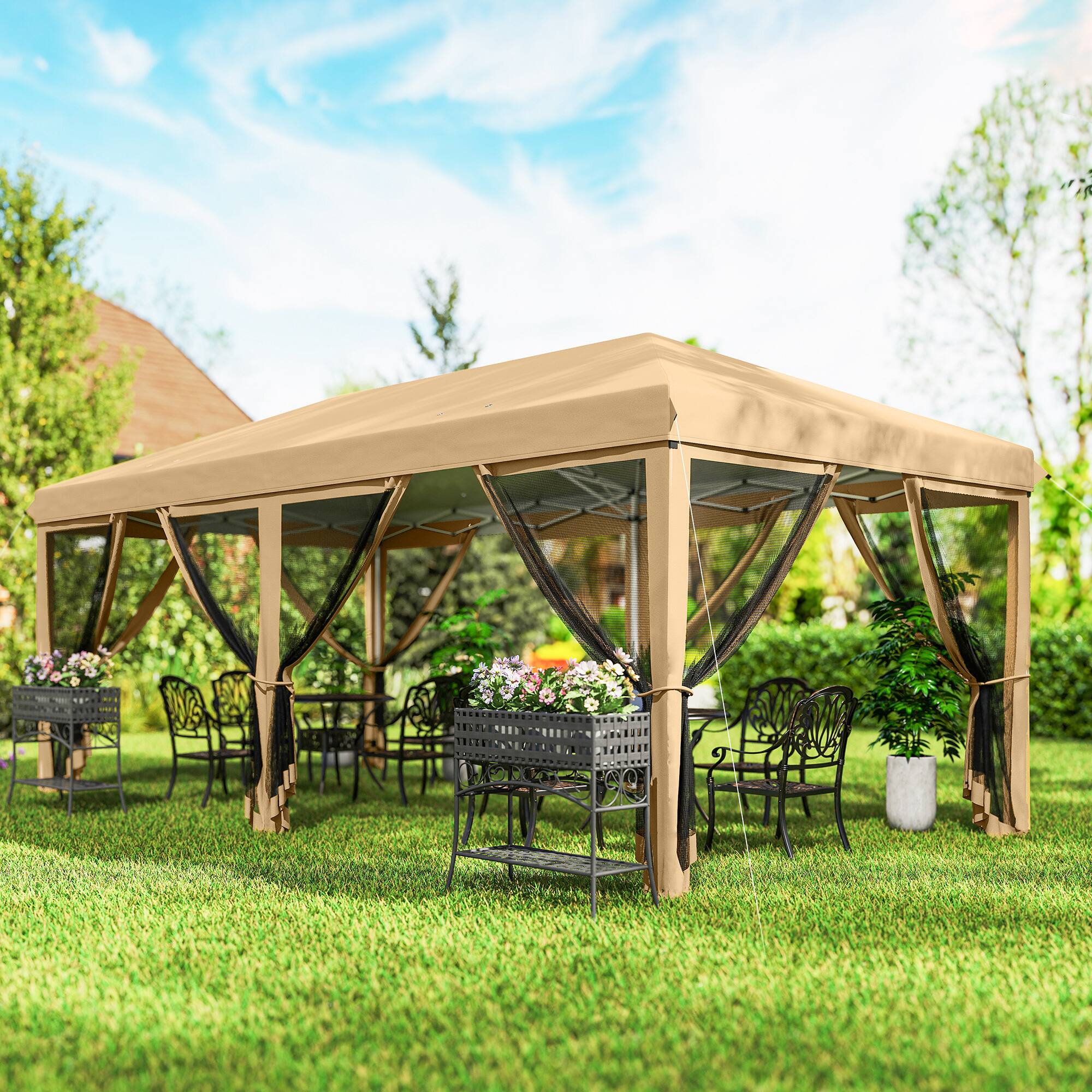 Alt View 1. Outsunny - x 20' Pop Up Canopy Tent with Netting, Heavy Duty Instant Sun Shelter - Beige.