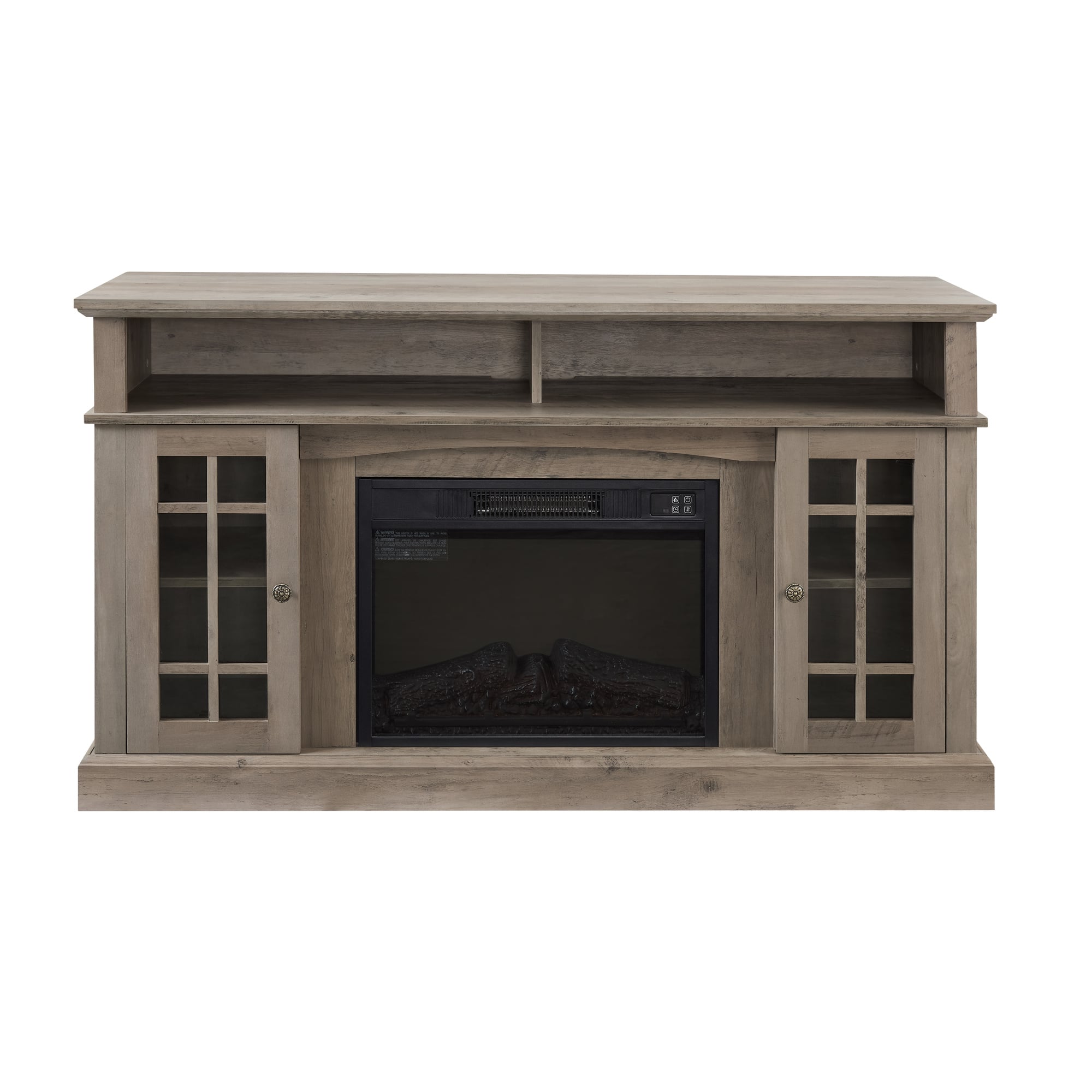 Boyel Living - 58.25-in Gray Wash Electric Fireplace TV Stand for TVs up to 65-in with MDF Glass Construction and Open Storage - Grey Wash