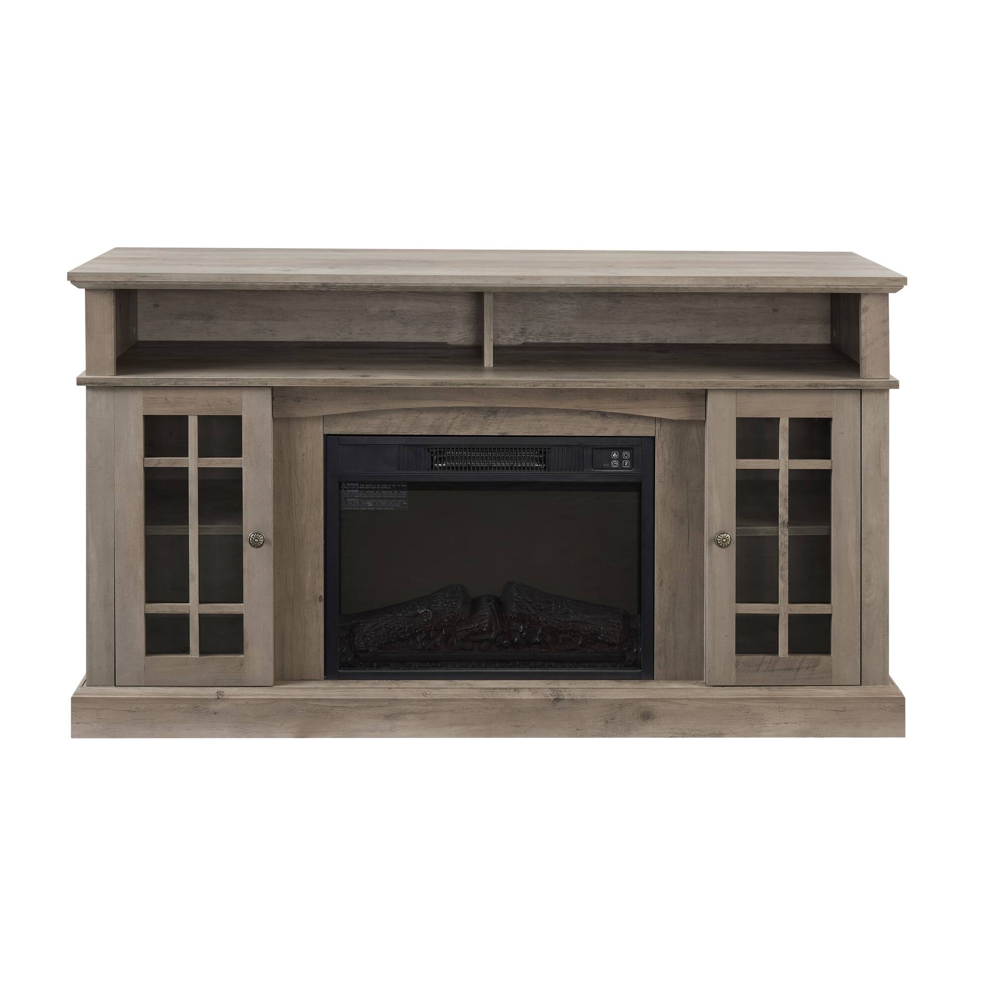 Front. Boyel Living - 58.25-in Gray Wash Electric Fireplace TV Stand for TVs up to 65-in with MDF Glass Construction and Open Storage - Grey Wash.