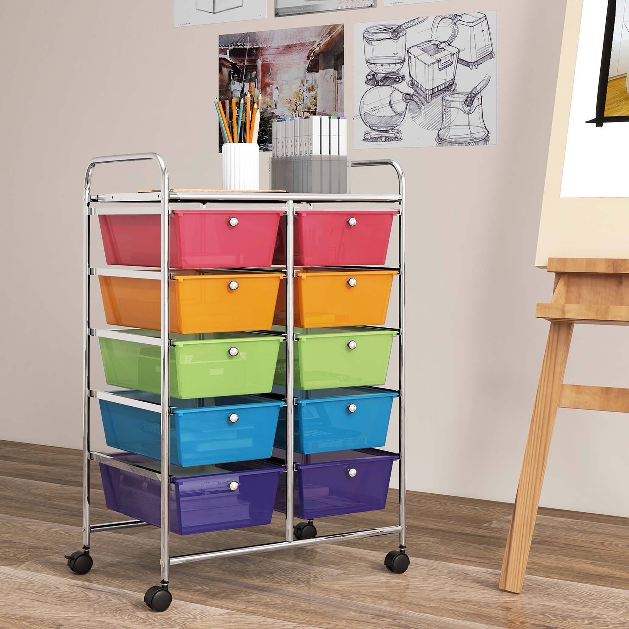 Alt View 9. Costway - 10 Drawer Storage Cart Utility Rolling Trolley Kitchen Office Organizer - Multicolor.
