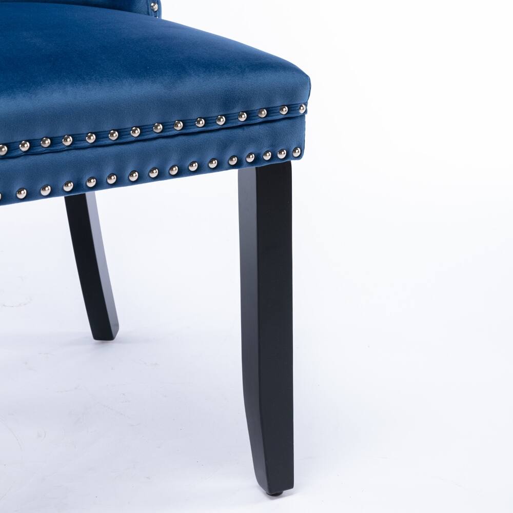 Alt View 8. Loheer - Loheer Blue Velvet Dining Chairs Set of 2 Tufted Solid Wood High Back Upholstered Contemporary Seat with Nailhead Trim - Blue.