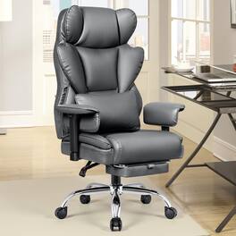 KERDOM - Ergonomic Reclining Office Desk Chair, Beautiful PU Leather High Back Computer Chair, Adjustable Height Lifting Armrest - Gray