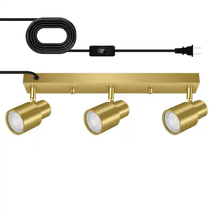 Front. Dazzed Corner - Plug-in LED Track Lighting, 3-Light Gold Ceiling Spotlight - Gold.