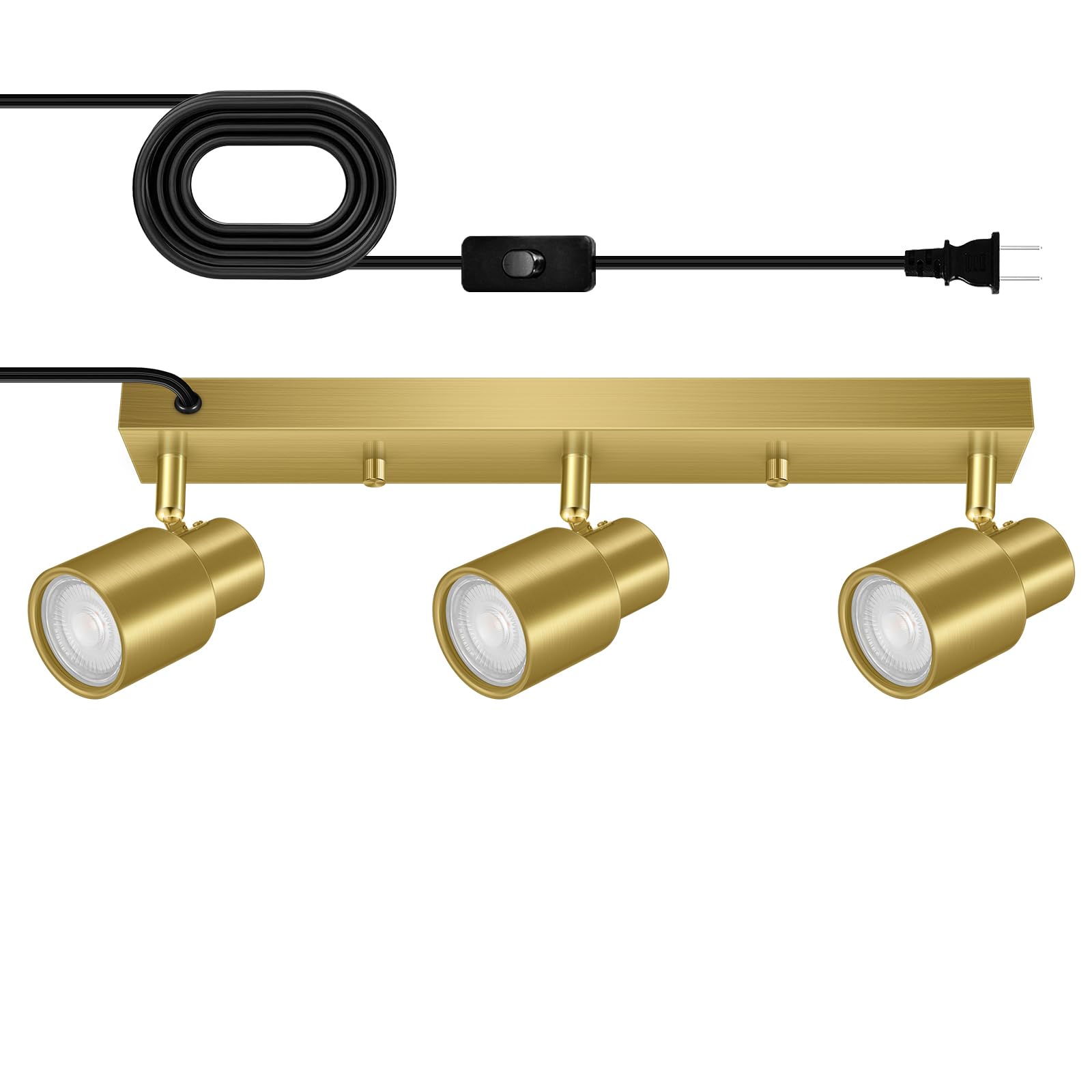 Front. Dazzed Corner - Plug-in LED Track Lighting, 3-Light Gold Ceiling Spotlight - Gold.