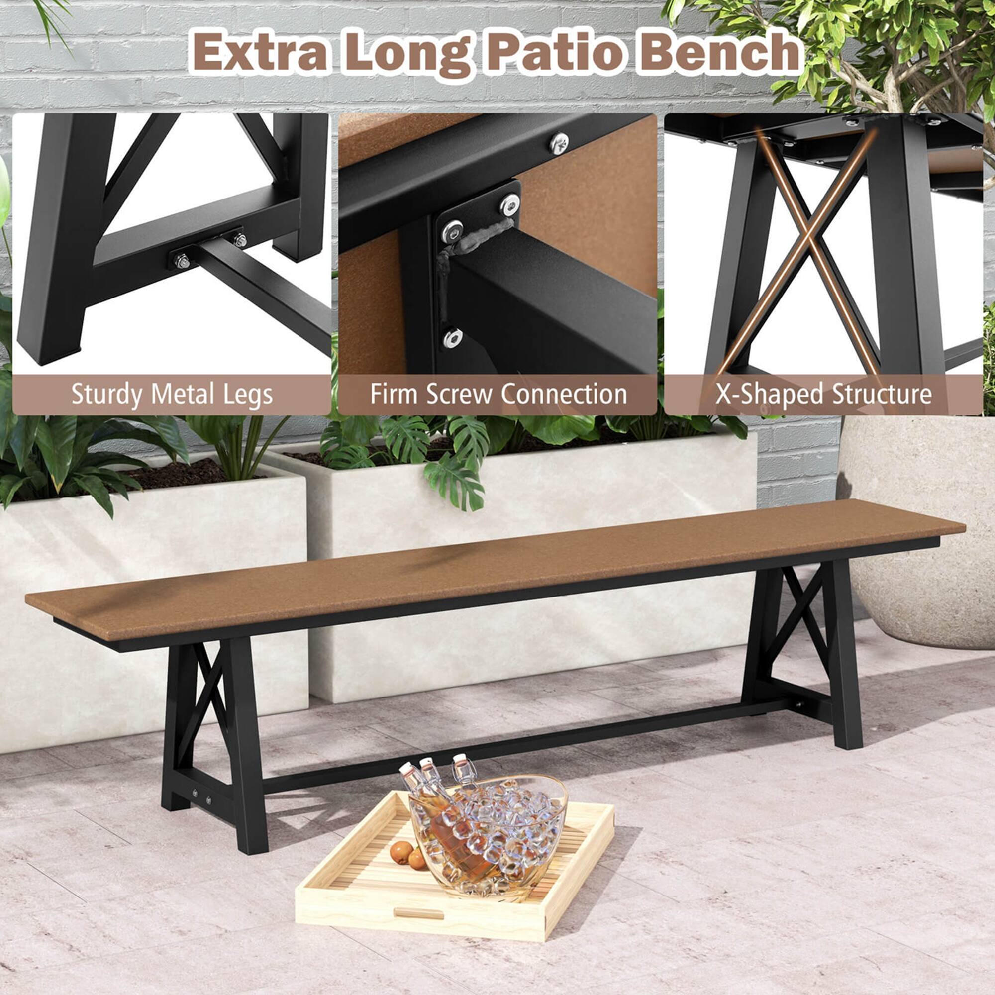 Extra Long Patio Bench: Sturdy Metal Legs, Firm Screw Connection, X-Shaped Structure