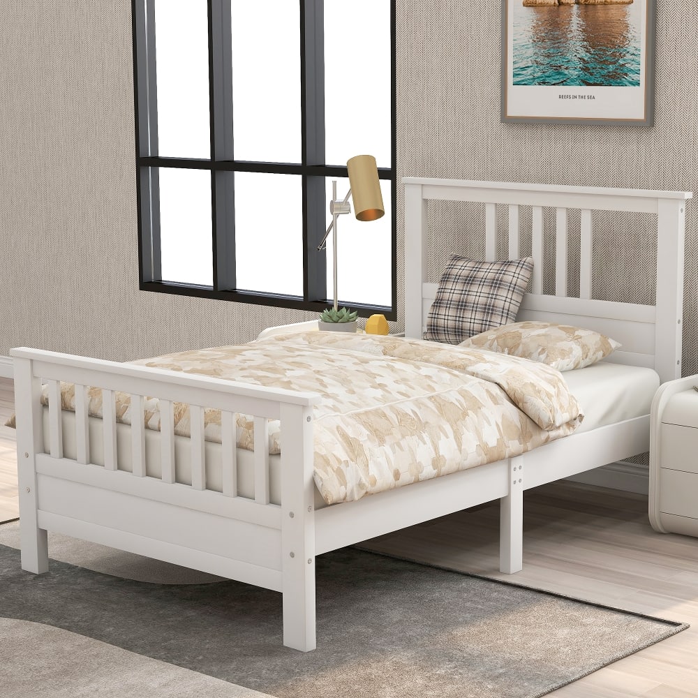 Loheer - Twin Wood Platform Bed Frame with Headboard - White price history on PriceWatchPro