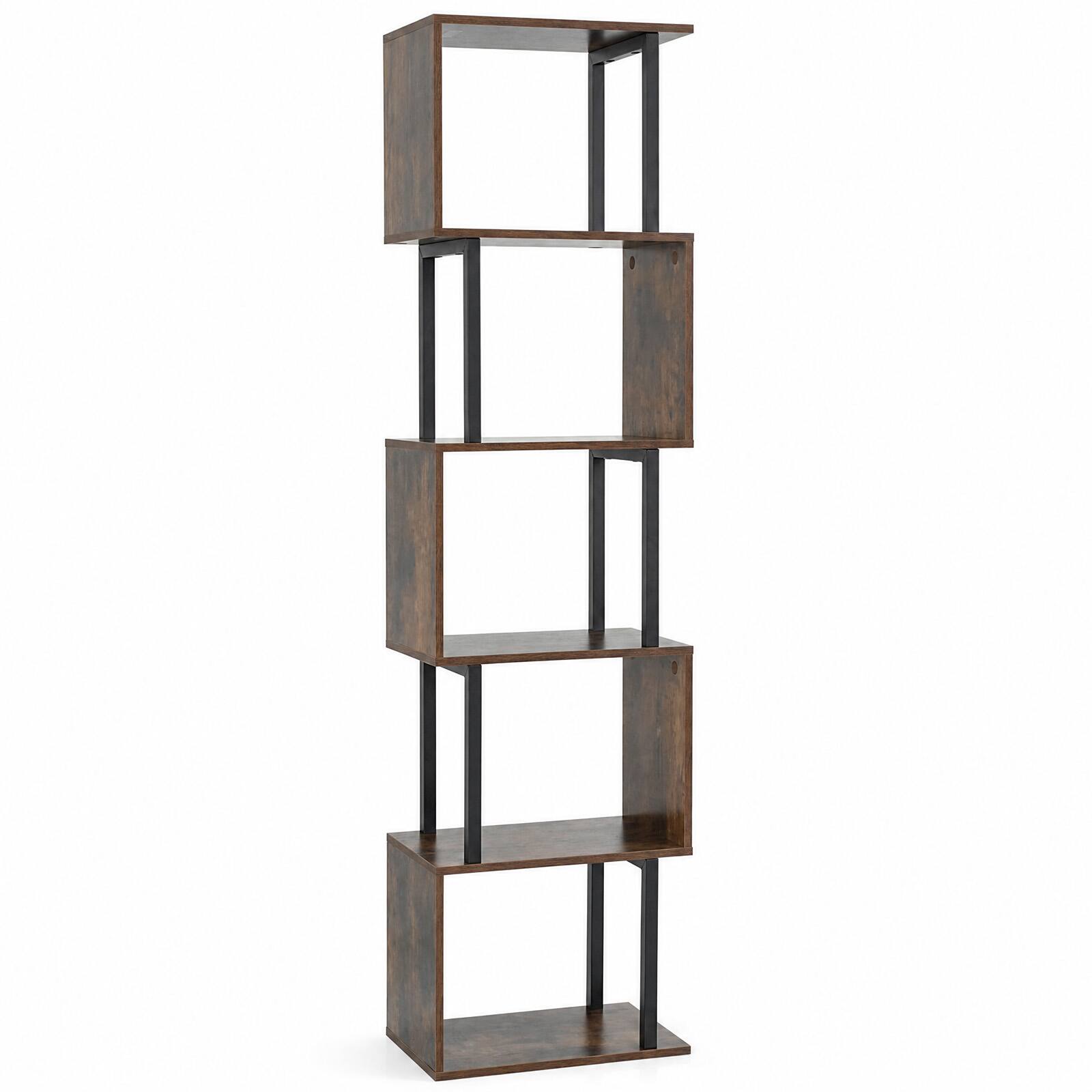Alt View 9. Costway - Costway 1 PCS S-Shaped Bookshelf, 5-Tier Geometric Bookcase Corner Display Shelf for Office - Rustic Brown.