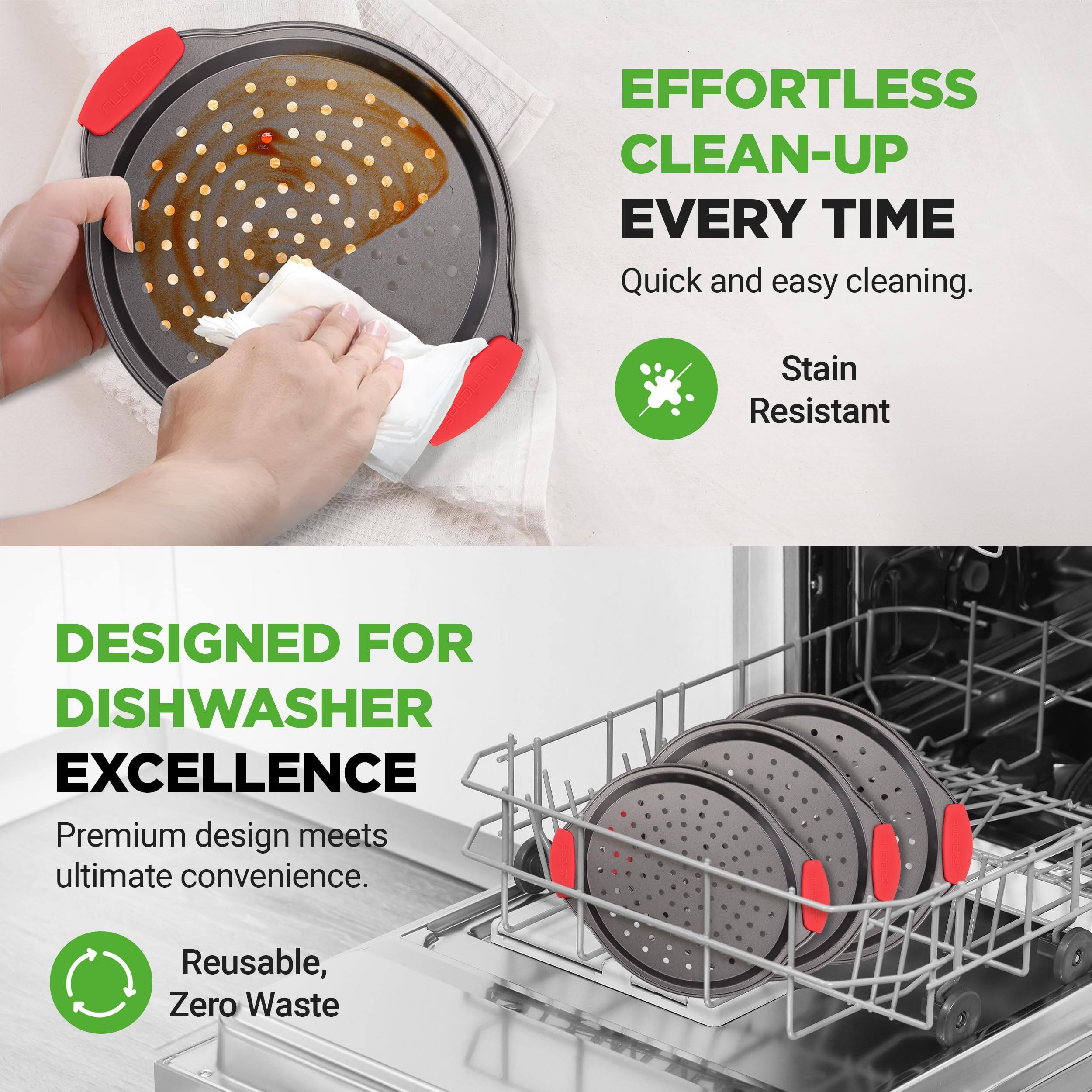EFFORTLESS CLEAN-UP EVERY TIME  
Quick and easy cleaning.  
Stain Resistant  

DESIGNED FOR DISHWASHER EXCELLENCE  
Premium design meets ultimate convenience.  
Reusable, Zero Waste