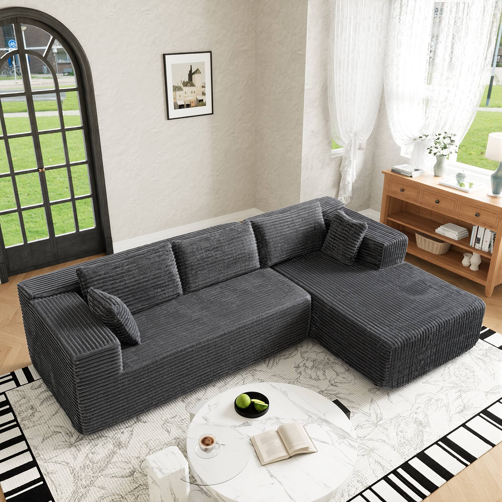 Alt View 9. FUFU&GAGA - Deep Gray Corduroy Modular Sofa, Sectional Couch with Firm 60D Foam, Comfy, Washable & Flexible Layout for Living Room - Gray.