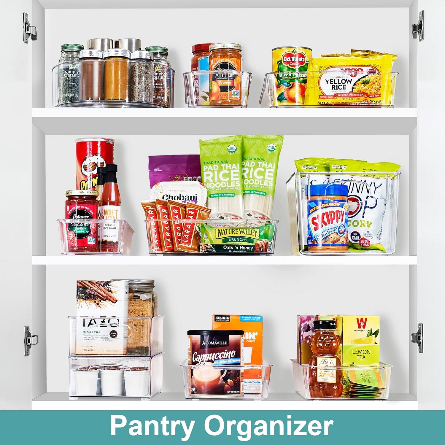 Pantry Organizer

- Simply Organic
- A T Crands NE DN Del elmente G Sliced do - YELLOW RICE - p -m W. e PS SULUAS orin ASWIFT Hloner NIDN
- ony ADITIONAL TRADITIONAL PAD PAD THAI THAI COCA RICE RICE NOODLES OODLES
- Chobani
- Nature Valley CRUNCHY Oats 'n Honey
- SKIPPY CREAMY
- TAZO DECAF CHAI
- AROMAVILLE Cappuccino
- W LEMON TEA