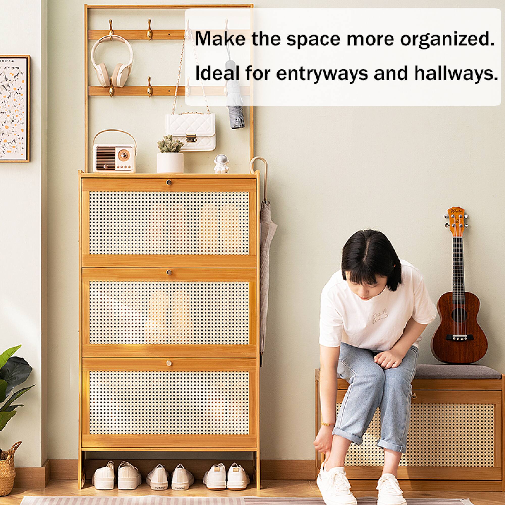 Make the space more organized.  
Ideal for entryways and hallways.