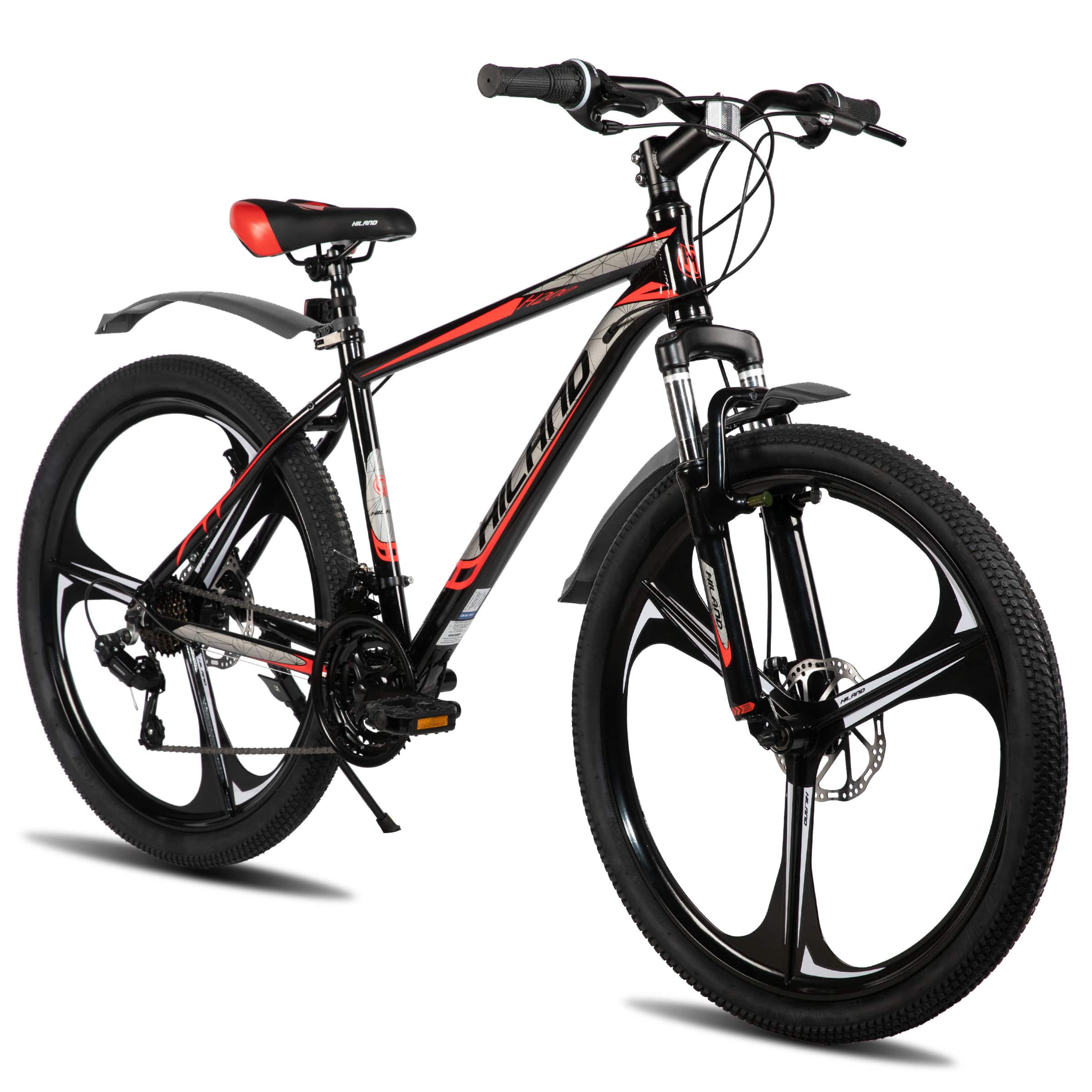 HILAND - 26" Mountain Bike for Men Women Adults, 18-Speed, Disc Brake, Lightweight Aluminum Frame, 3 Spoke MTB - Black