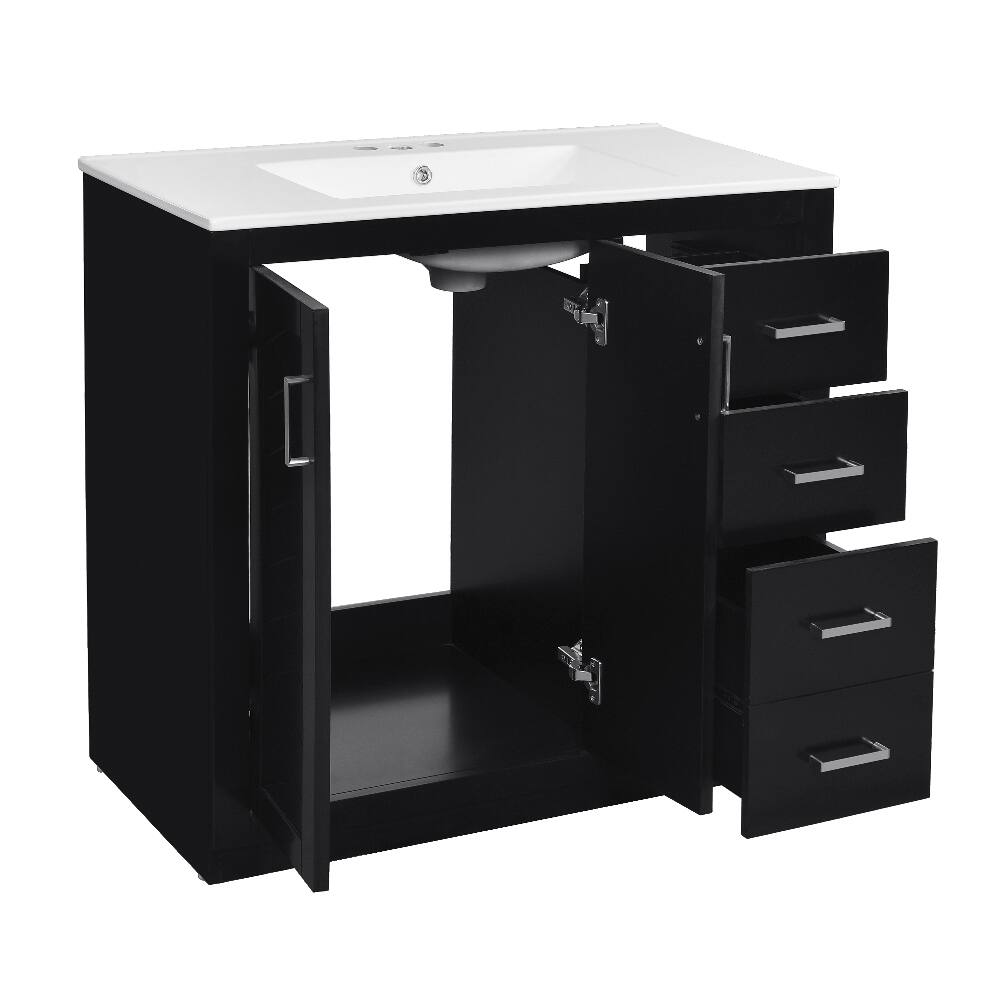 Alt View 8. Loheer - Loheer 36 inch bathroom vanity with sink Black Freestanding Solid Wood Frame - Black.