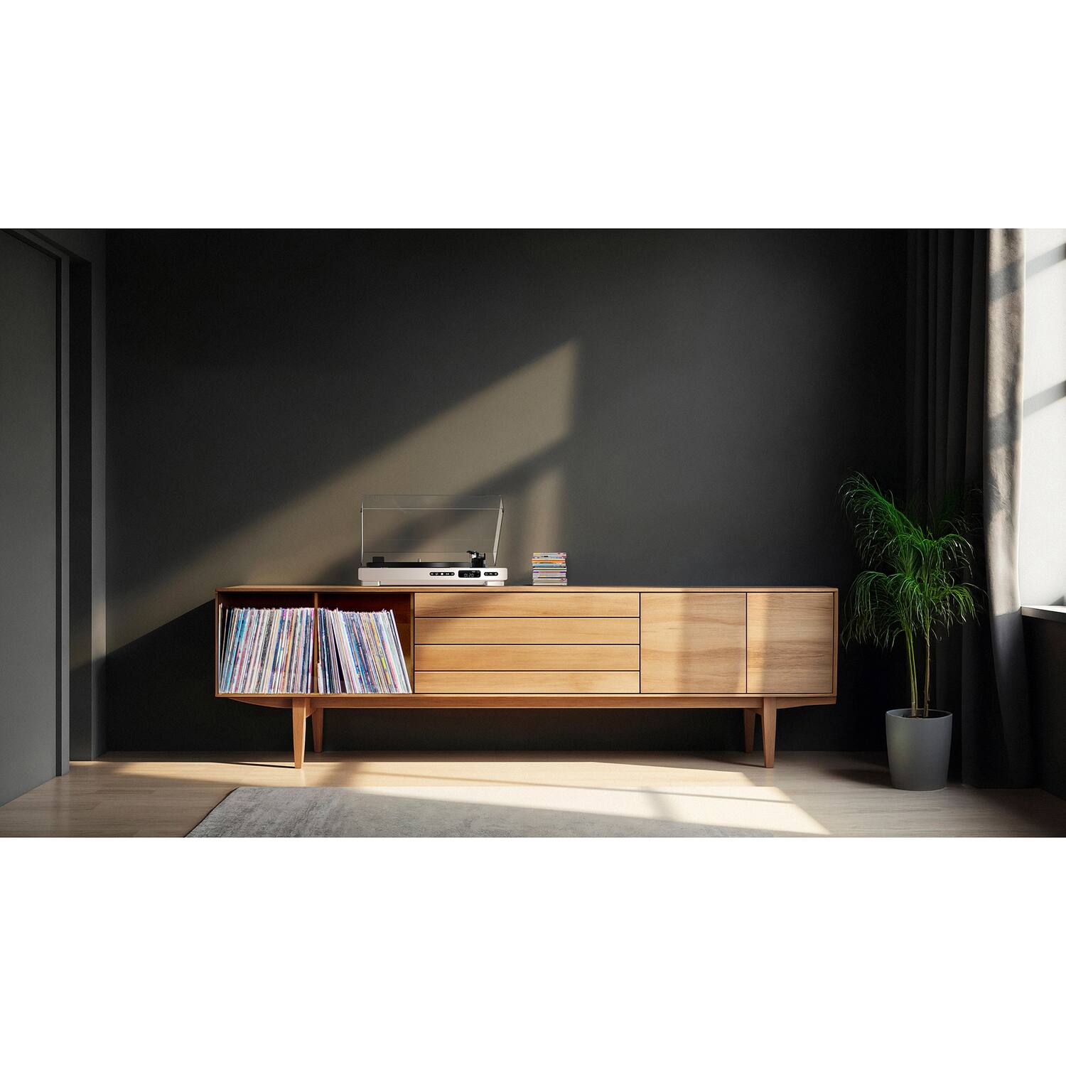Left. Mixx - Analog Plus 2-in-1 Record/CD Player 2-Speed Belt-Drive Fully Automatic Turntable, Bluetooth, Aux Out, Track Display - White.