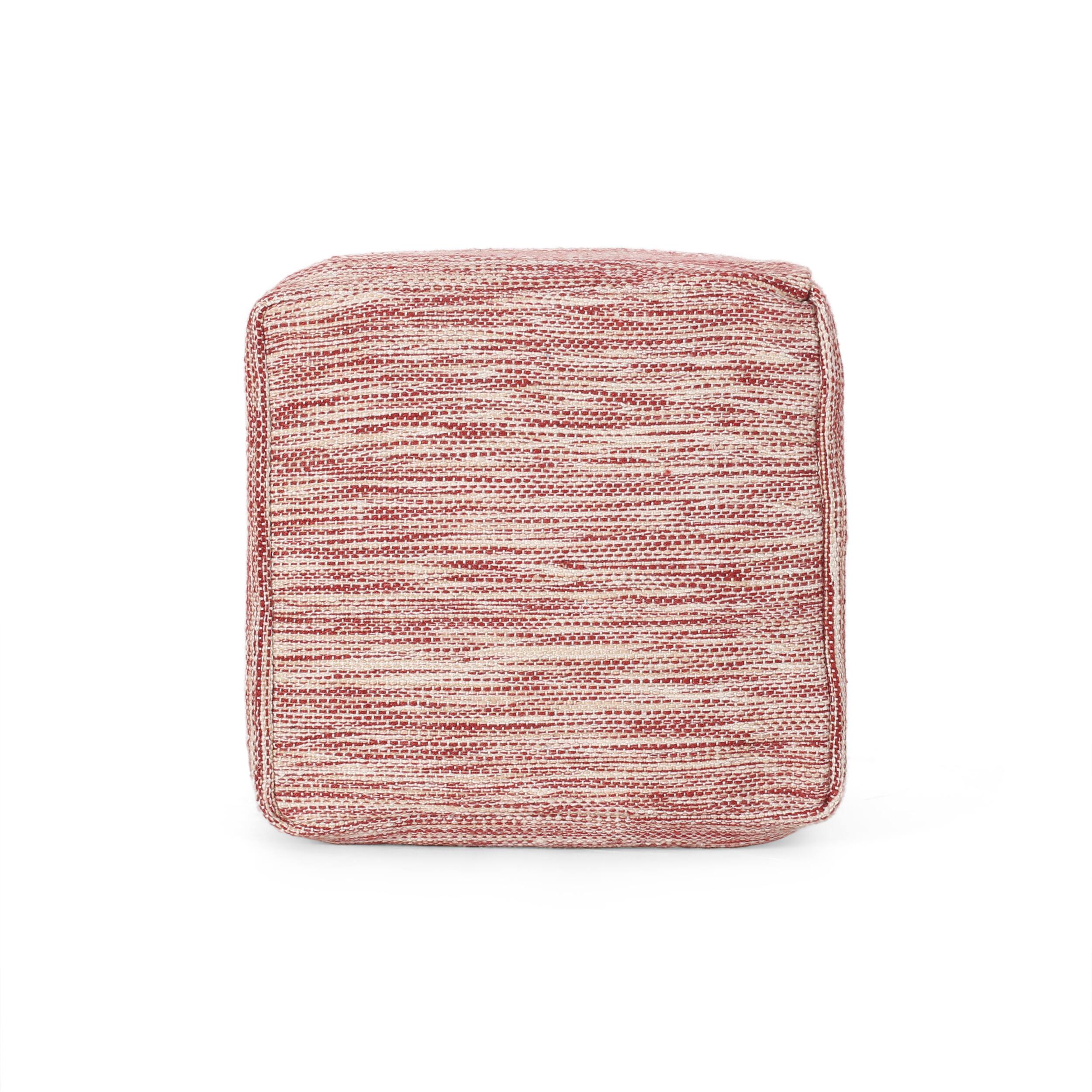 Angle. Tiramisubest - Red and White Yarn and Cotton Square Pouf for Ottoman or Floor Cushion - Red.