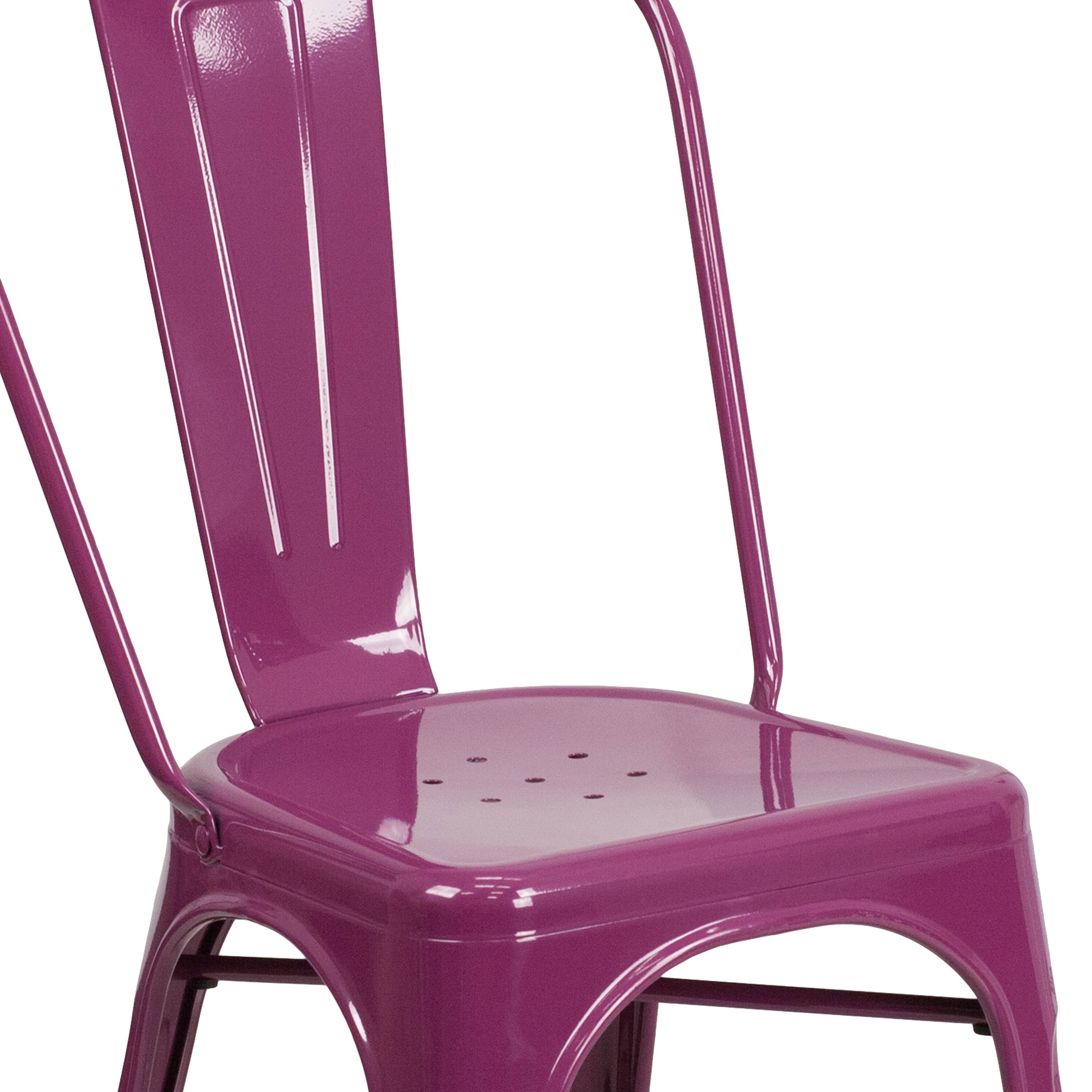 Alt View 9. Emma + Oliver - Commercial Grade Colorful Metal Indoor-Outdoor Dining Stack Chair - Purple.