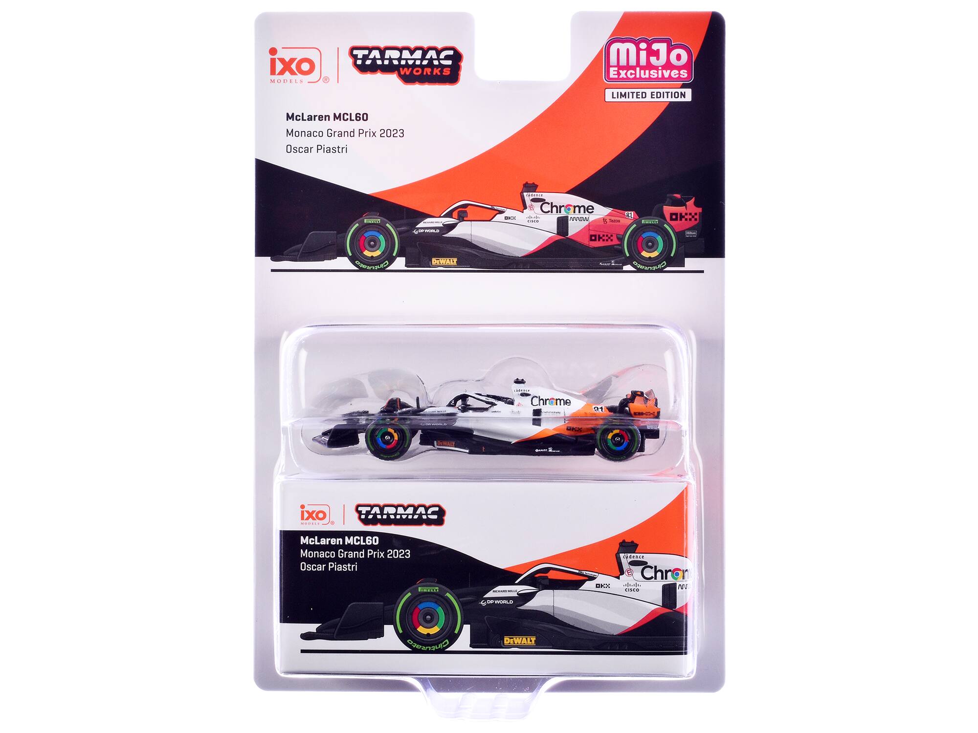 ixo TARMAC WORKS MODELS MiJo Exclusives LIMITED EDITION McLaren MCL60 Monaco Grand Prix 2023 Oscar Piastri Chrome