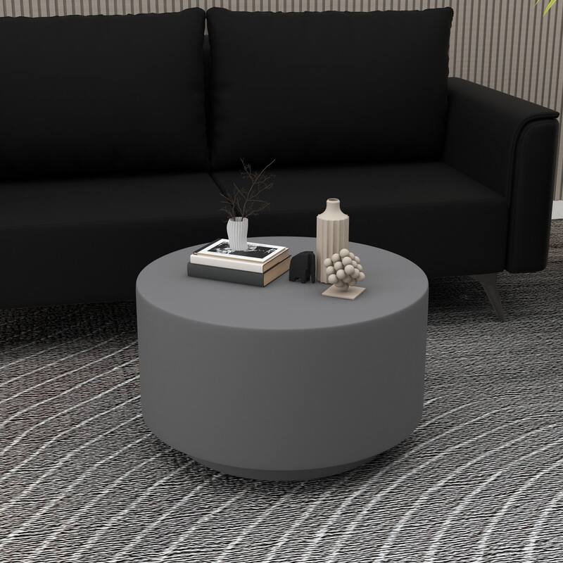 Left. LeisureMod - Terra Modern Round Fiberstone Coffee Side Table Accent Center Table for Indoor Outdoor - Grey.