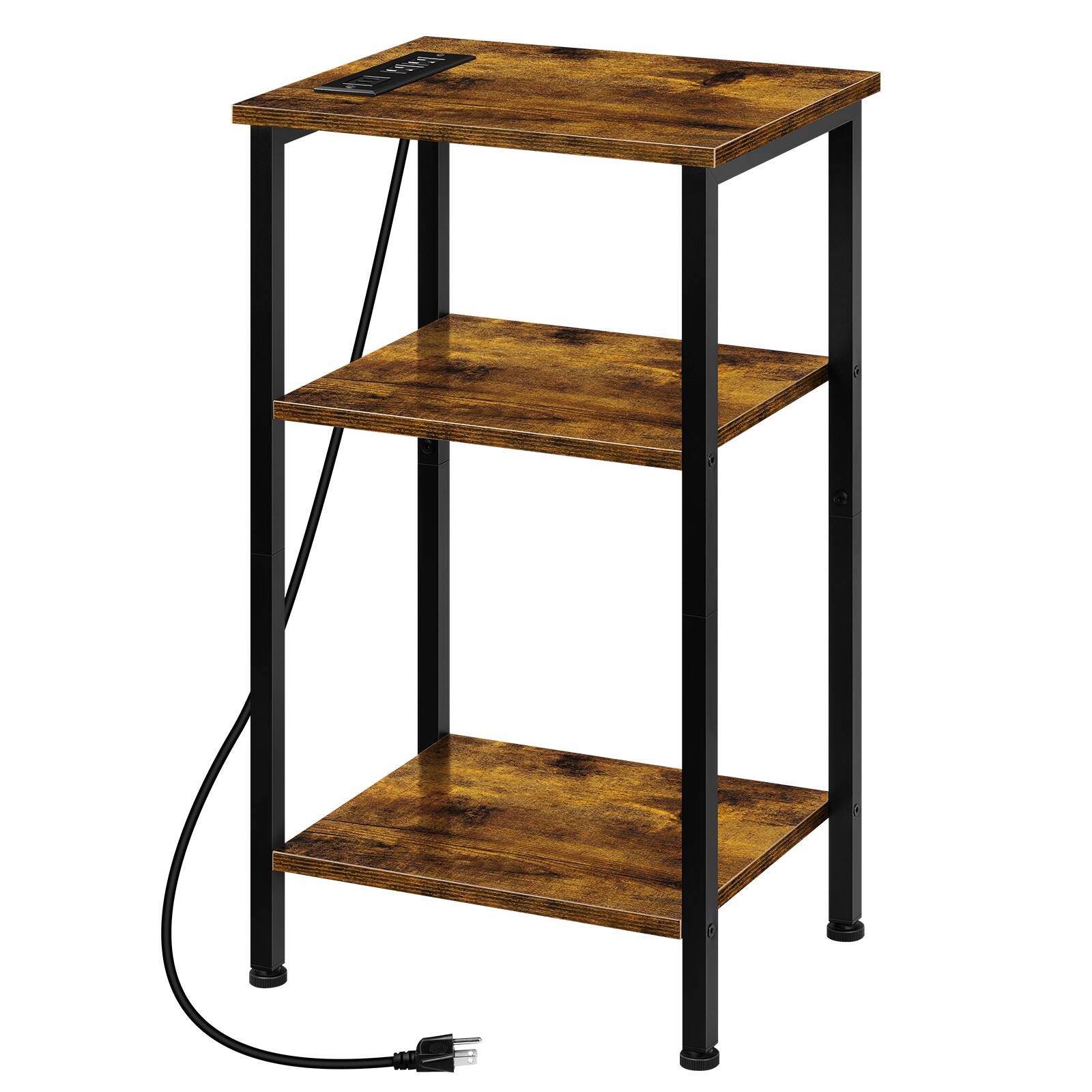 Alt View 2. Oumilen - Rustic Brown 3-Tier End Table with Built-In Power Outlets - Brown.