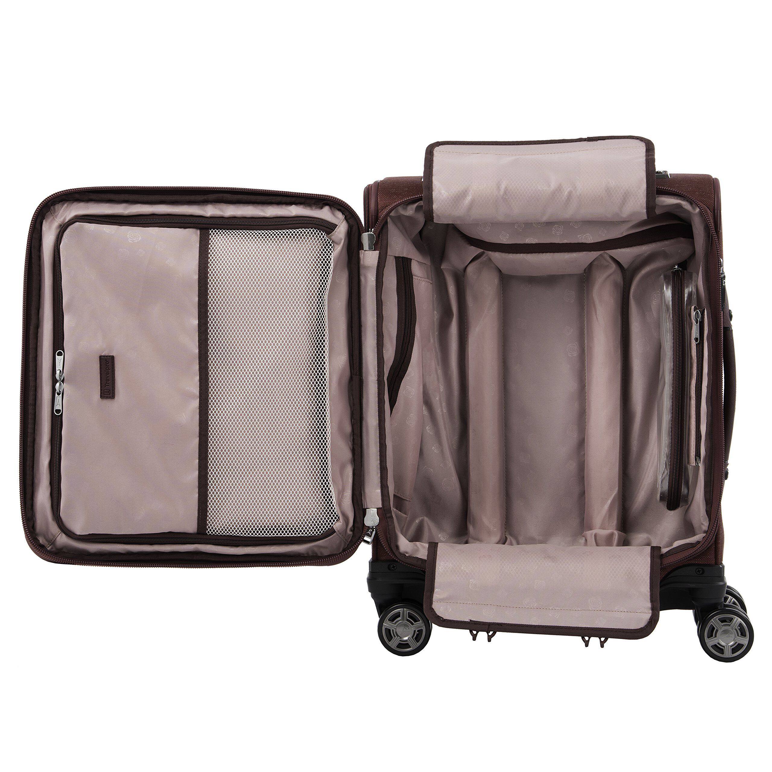 Left. Travelpro - Travelpro Platinum Elite Softside Expandable Checked Luggage, 8 Wheel Spinner Large Suitcase, TSA Lock, Men and Women - Bordeaux Red.