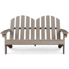 Gymax - 2-Seat Adirondack Chair for Kids Solid Wood Loveseat Backrest Arm Rest Patio - Gray
