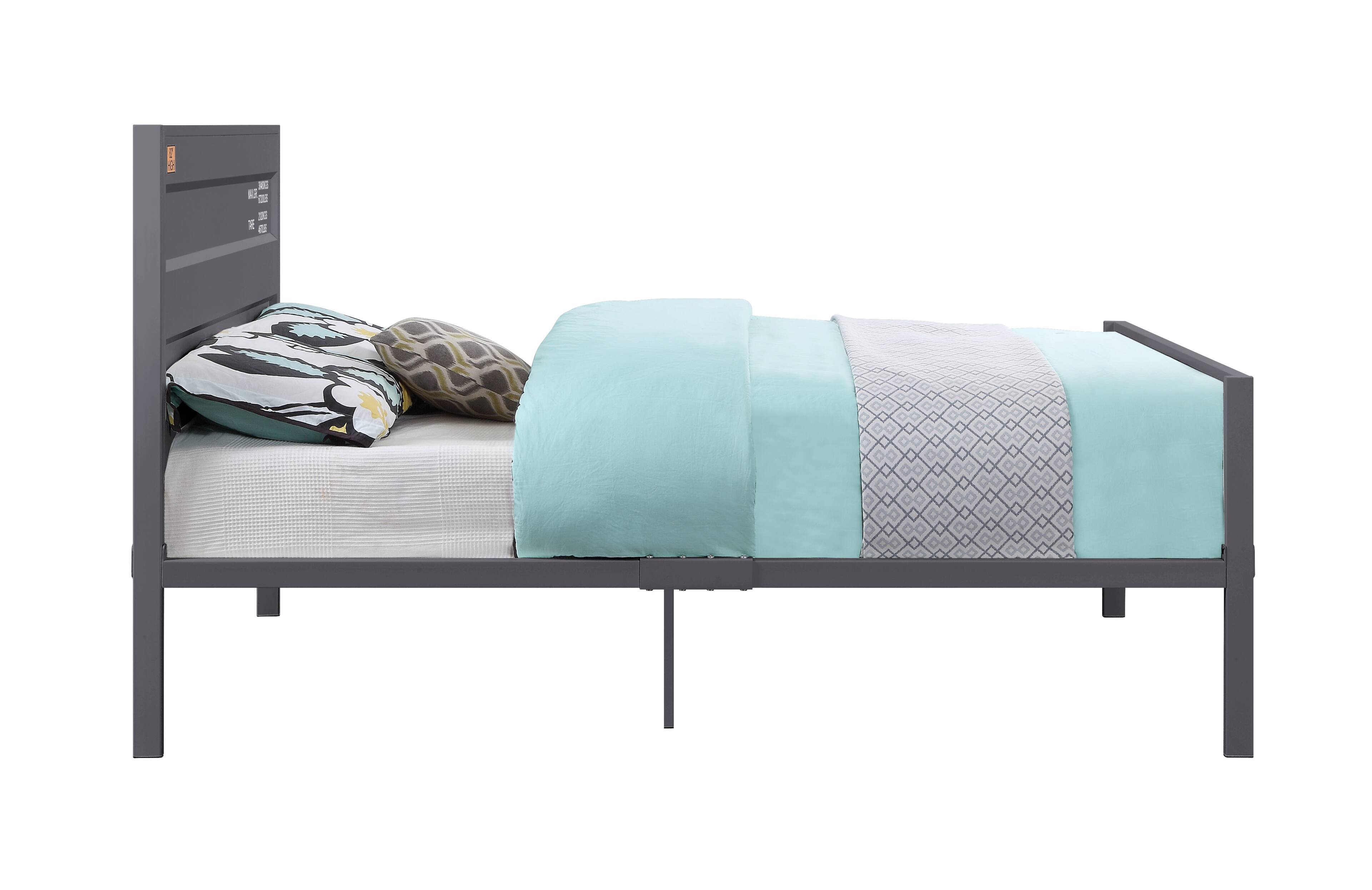 Alt View 3. Manhattan Lane - Industrial Style Metal Full Size Bed with Straight Leg Support, Gray - Gray.