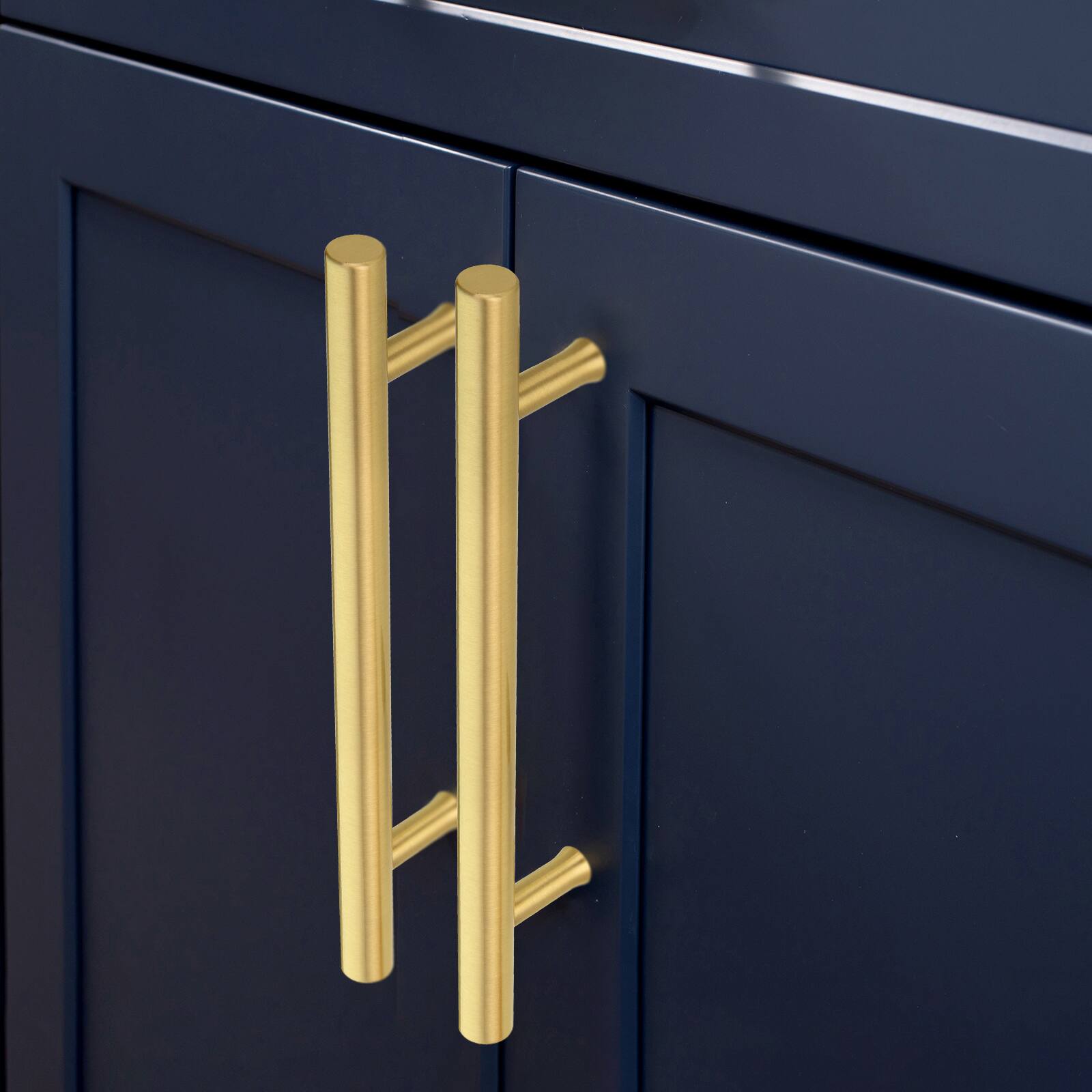 Alt View 2. Akicon - Akicon Solid Brass 5 Inch Hole Center Kitchen Cabinet Handles Drawer Pull 5-Pack in Brushed Gold - Brushed Gold.