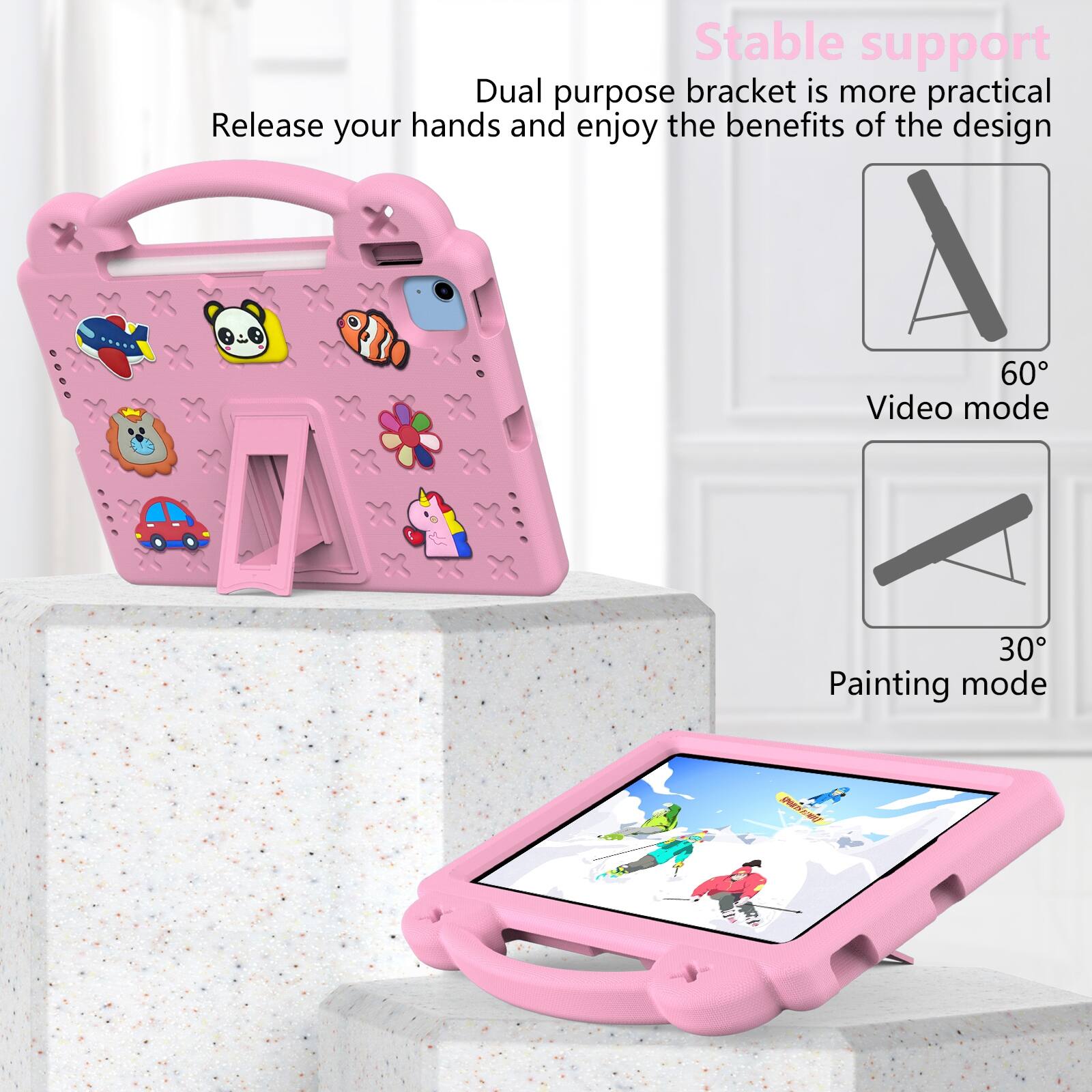 Stable support  
Dual purpose bracket is more practical  
Release your hands and enjoy the benefits of the design  

60° Video mode  
30° Painting mode