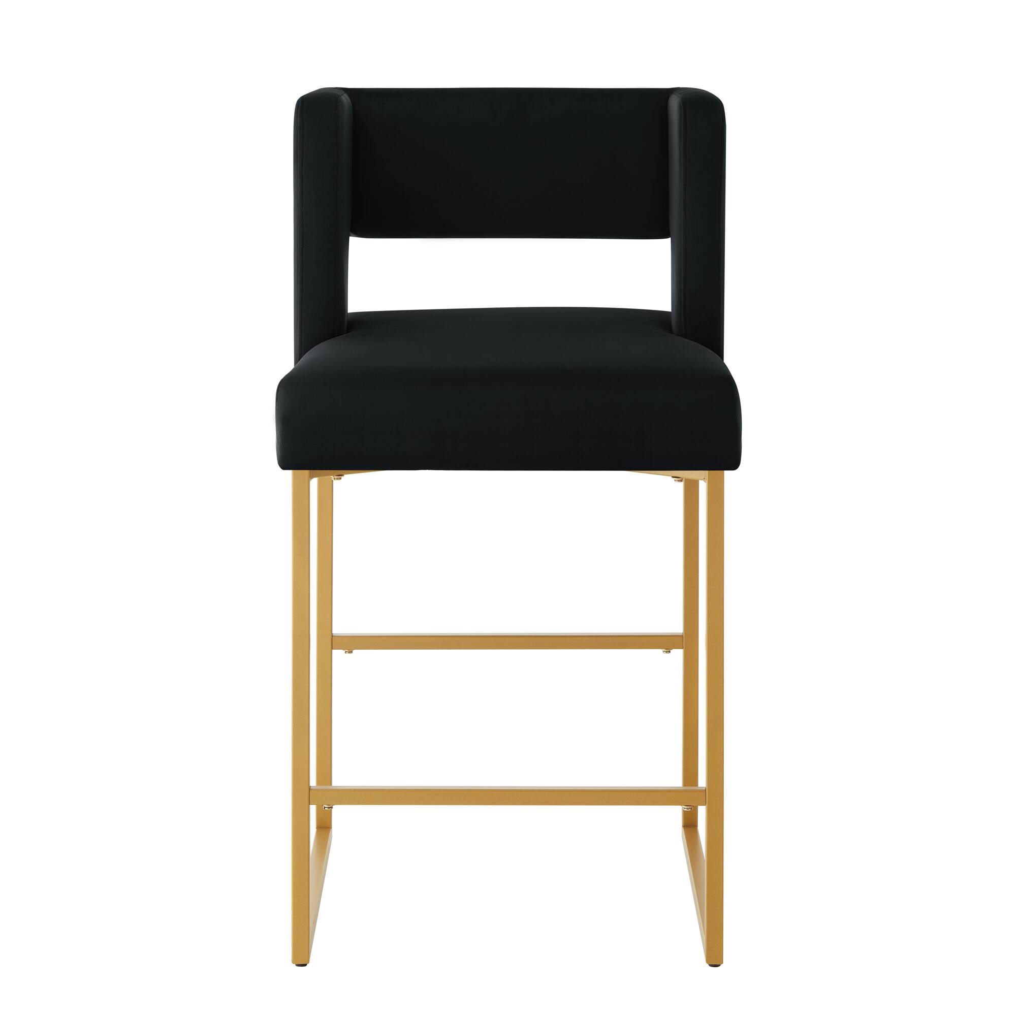 Left. Lirago - 20 Inch Counter Height Bar Stools Set of 2 Modern Unique Square Open Backrest Sturdy Iron Legs - Black.