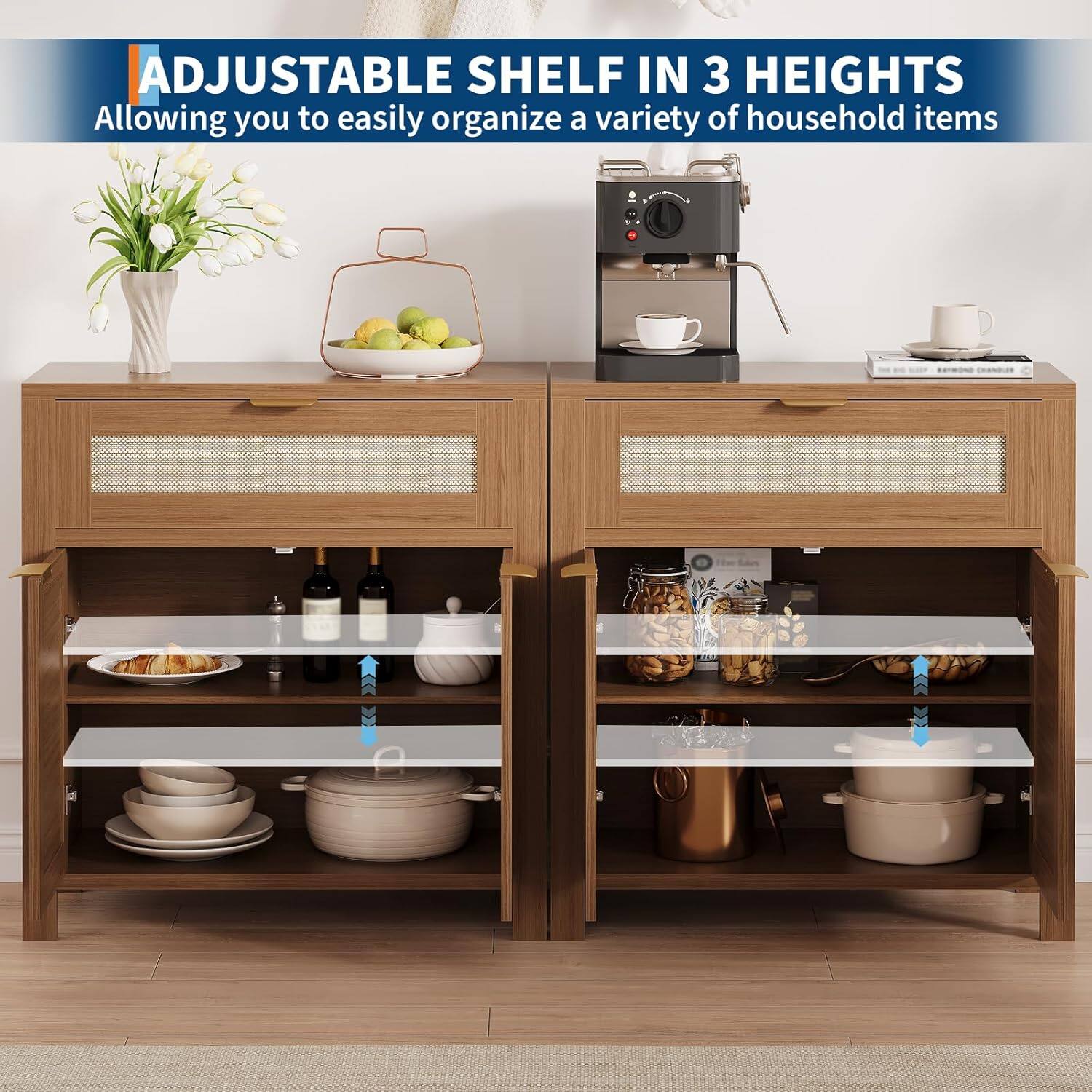 ADJUSTABLE SHELF IN 3 HEIGHTS  
Allowing you to easily organize a variety of household items
