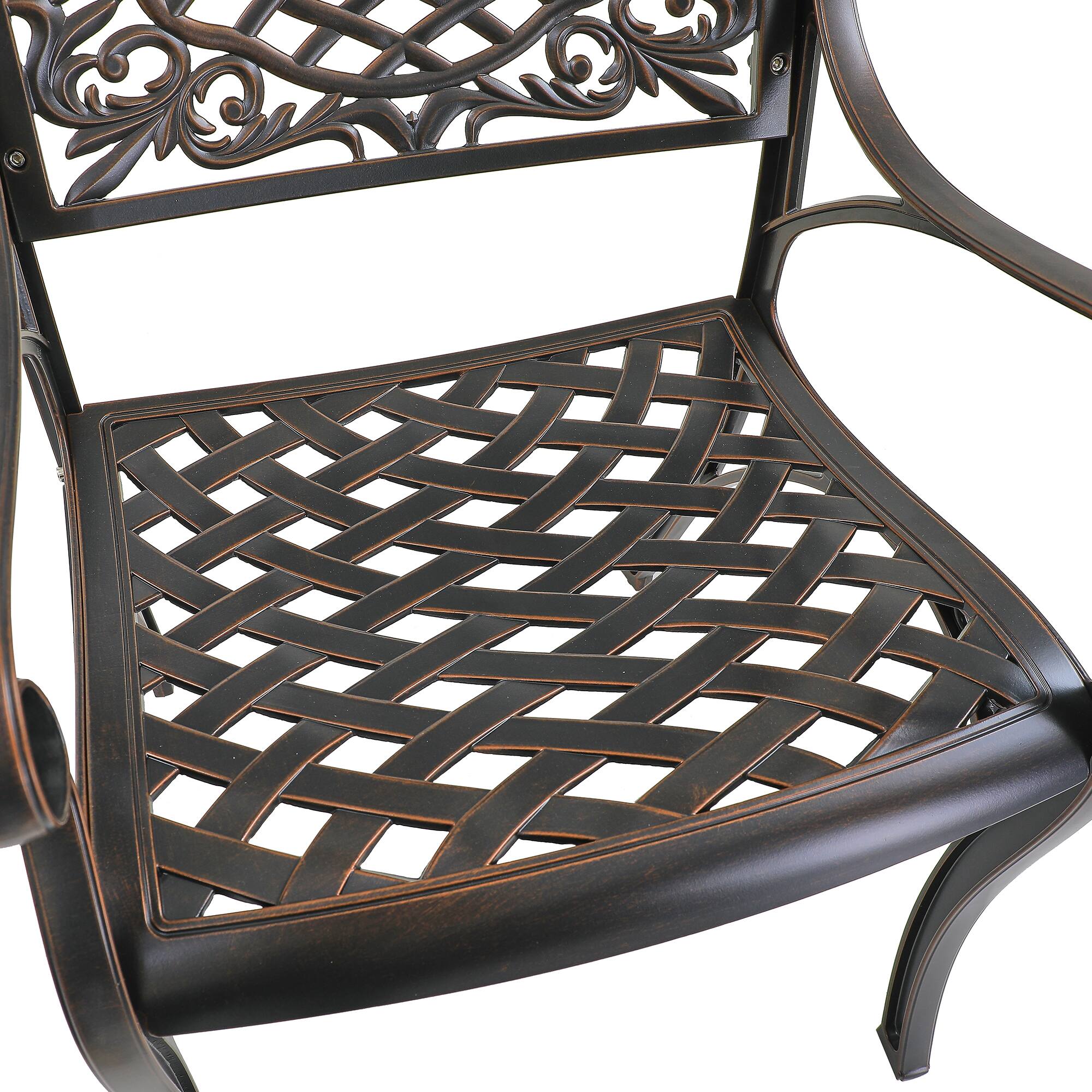 Alt View 8. Mondawe - 5-Piece Cast Aluminum Outdoor Dining Set with Round Table and 4 Chairs - Bronze.