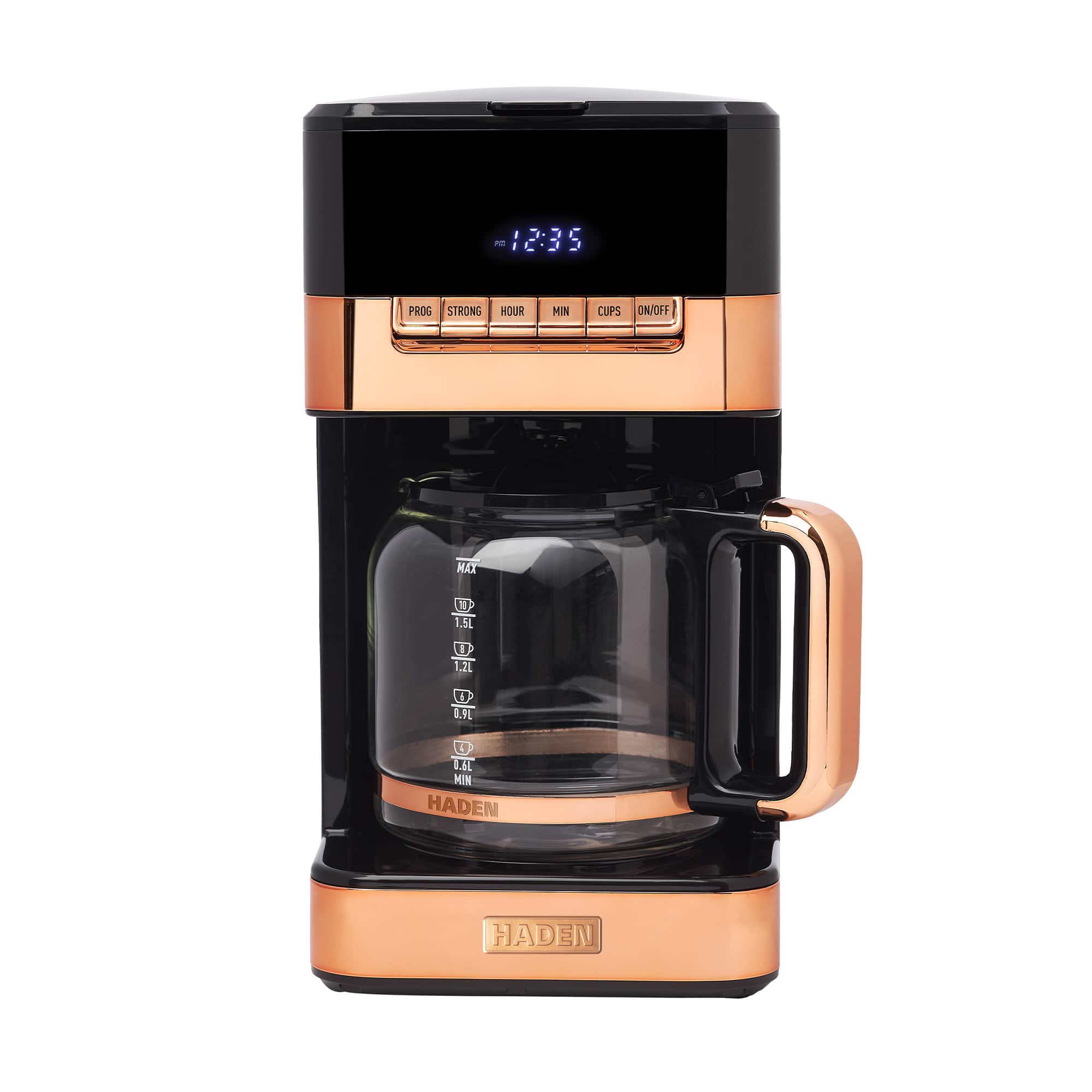 Haden - Quintessential 12 Cup Programmable Digital Coffee Maker, Black/Copper - Black / Copper