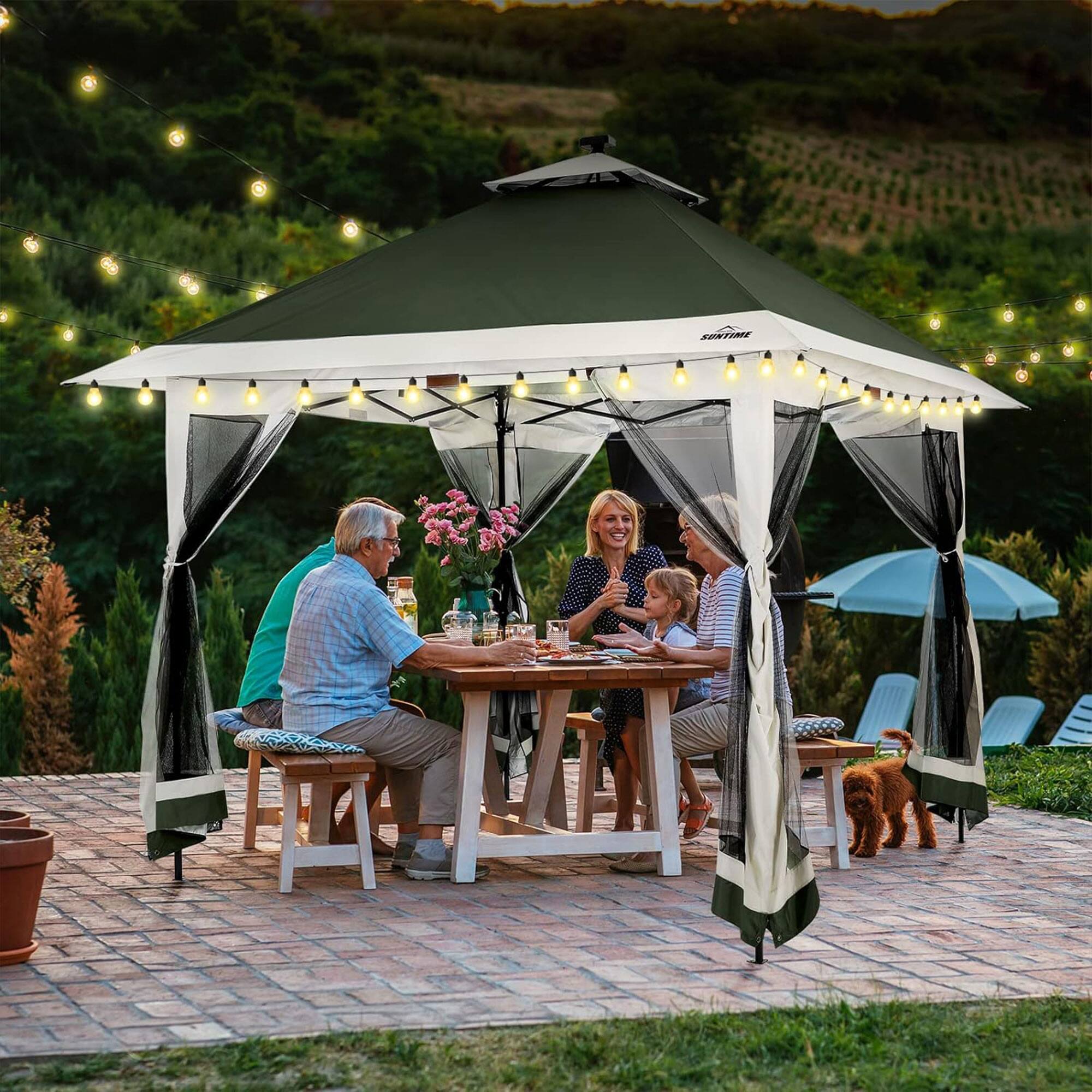 Alt View 3. Suntime - Suntime 12x12 Instant Pop Up Gazebo Solar Light Screen Canopy Tent Cover, Green - Green.