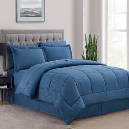 Sweet Home Collection - 8 Piece Embossed Dobby Stripe Bed in a Bag All Season Complete Set with Sheets - King - Denim