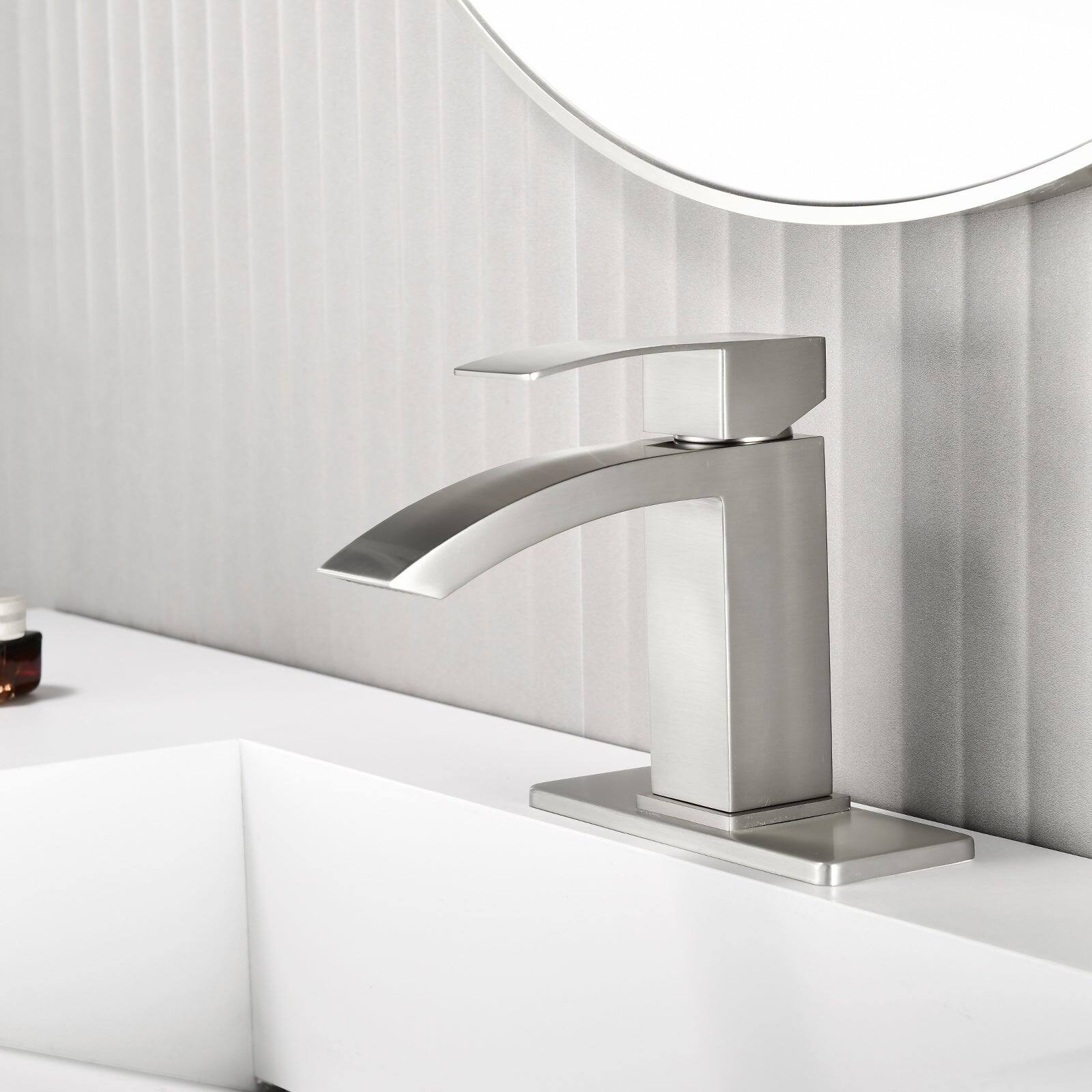 Alt View 3. Boyel Living - Brushed Faucet SUS304 Waterfall Spout cUPC Cartridge 60cm Supply Line Pop Up Drain - Brushed Nickel.