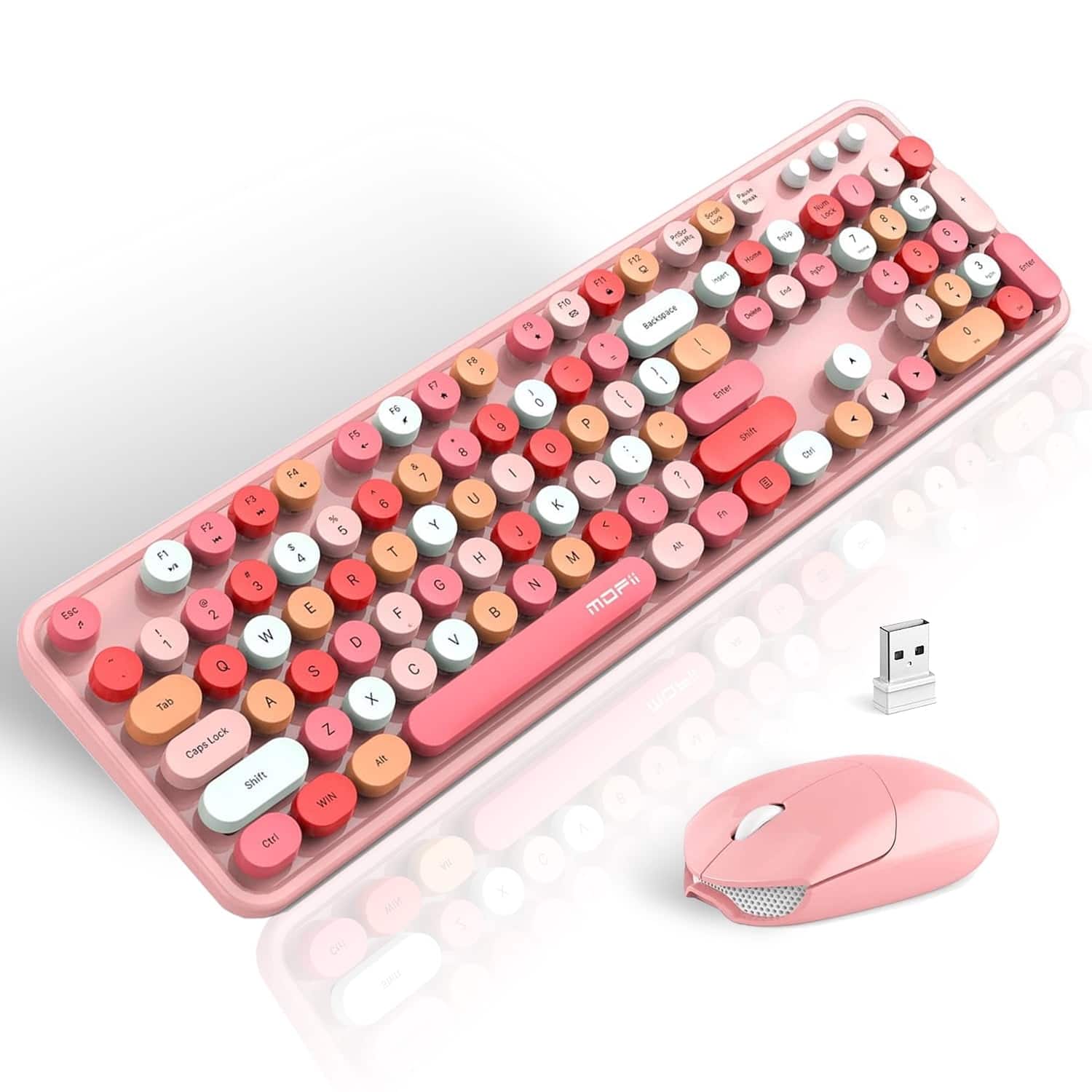 MOFii - Wireless Keyboard & Mouse Combo, 2.4GHz Retro Full Size with Number Pad for Computer Laptop Mac Windows - Pink