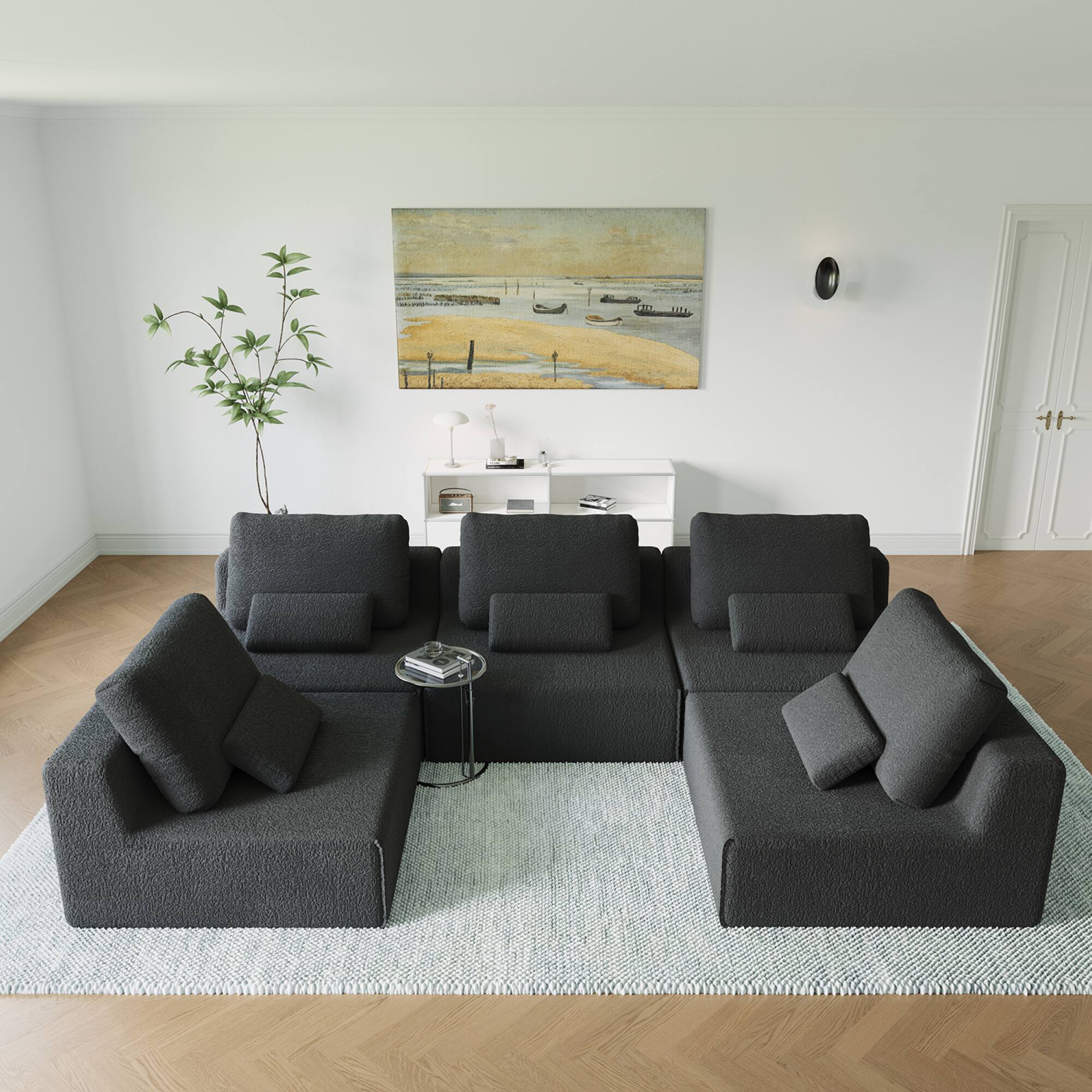 Left. GOODSILO - Oversized Modular Solo Sofa with Plush Foam-Filled Cushions for Adaptable Living Spaces - Grey.