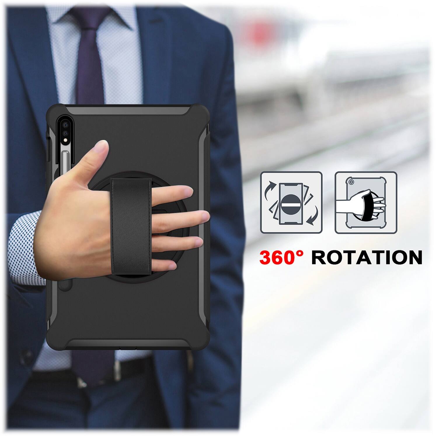 Alt View 17. SaharaCase - PROTECTION Hand Strap Series Case for Samsung Galaxy Tab S8 - Black.