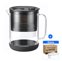Waterdrop - PT-72BL Glass Water Filter Pitcher, 7-Cup, EXTRA PF-01A Filter - Black